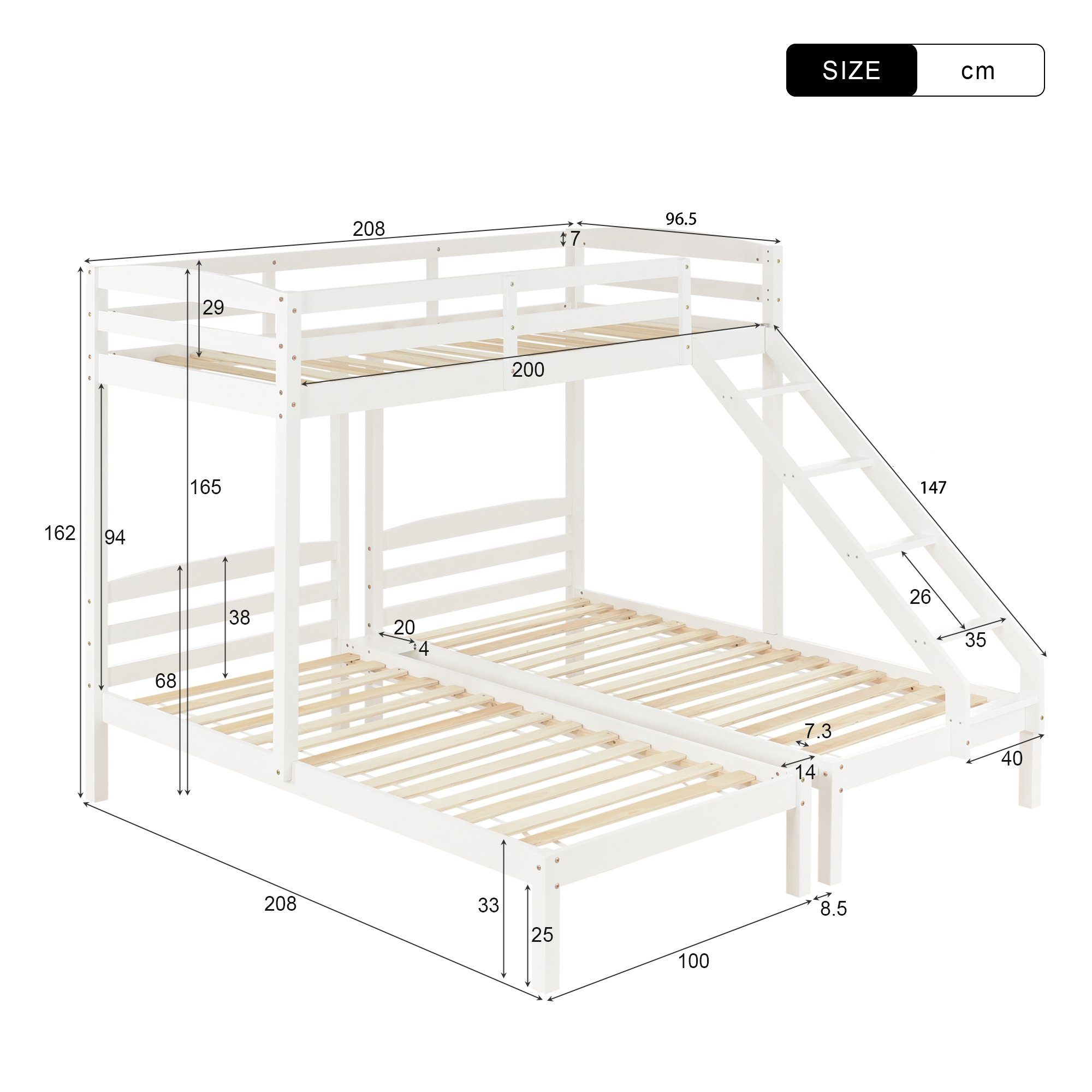 Flieks Etagenbett, Dreierbett Kinderbett mit Leiter Kiefer 90x200cm günstig online kaufen