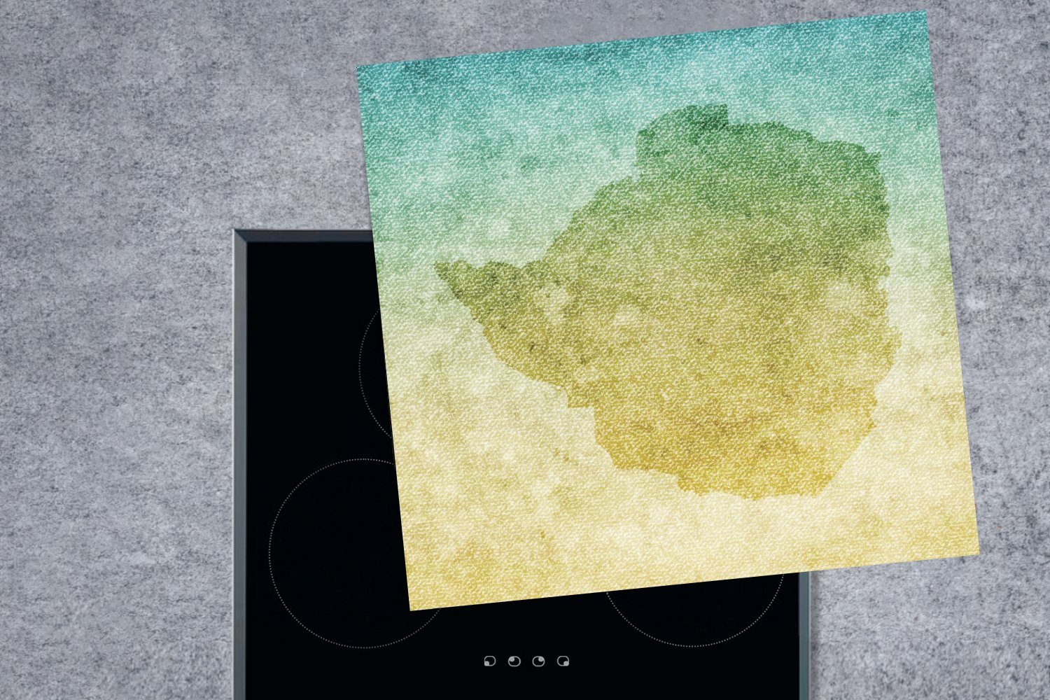 Vinyl, küche für MuchoWow Herdblende-/Abdeckplatte (1 Ceranfeldabdeckung, 78x78 auf tlg), cm, Simbabwe farbigen Illustration einem Hintergrund, von Arbeitsplatte Eine