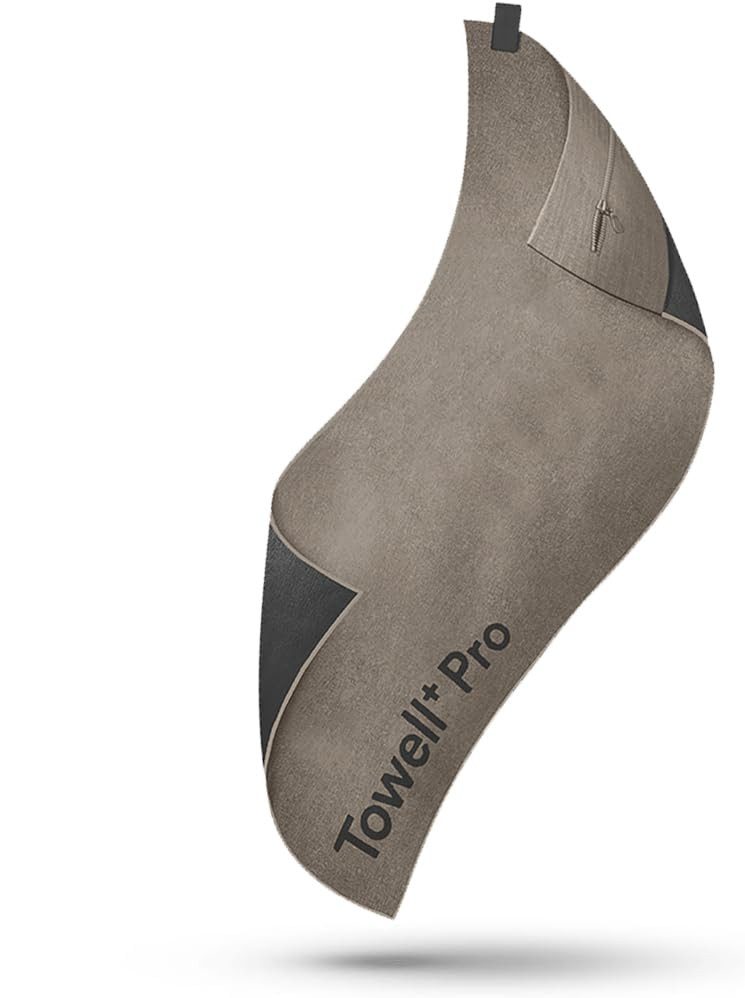 Stryve Sporthandtuch Towell+ Pro Beige/Brown – 105 x 42,5 cm, Baumwolle, Magnetclip & Rutschschutz – Hygienisch & Funktional