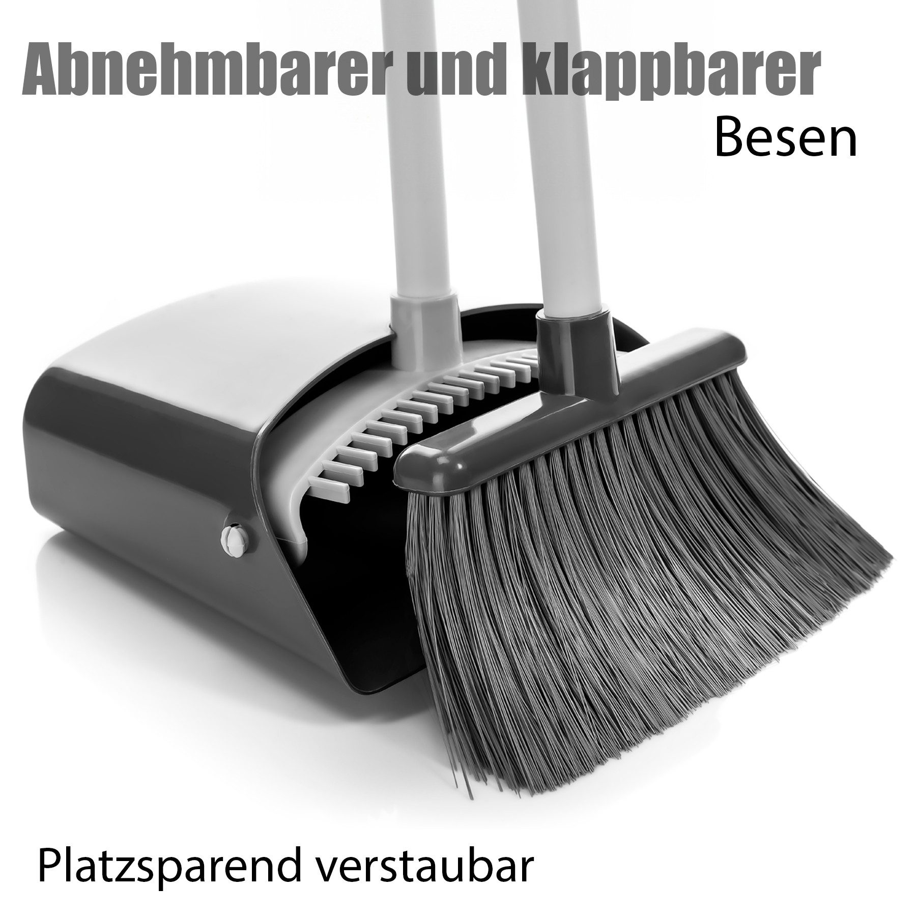BigDean Kehrgarnitur 2 Stück Kehrschaufel Set mit Besen in Grau