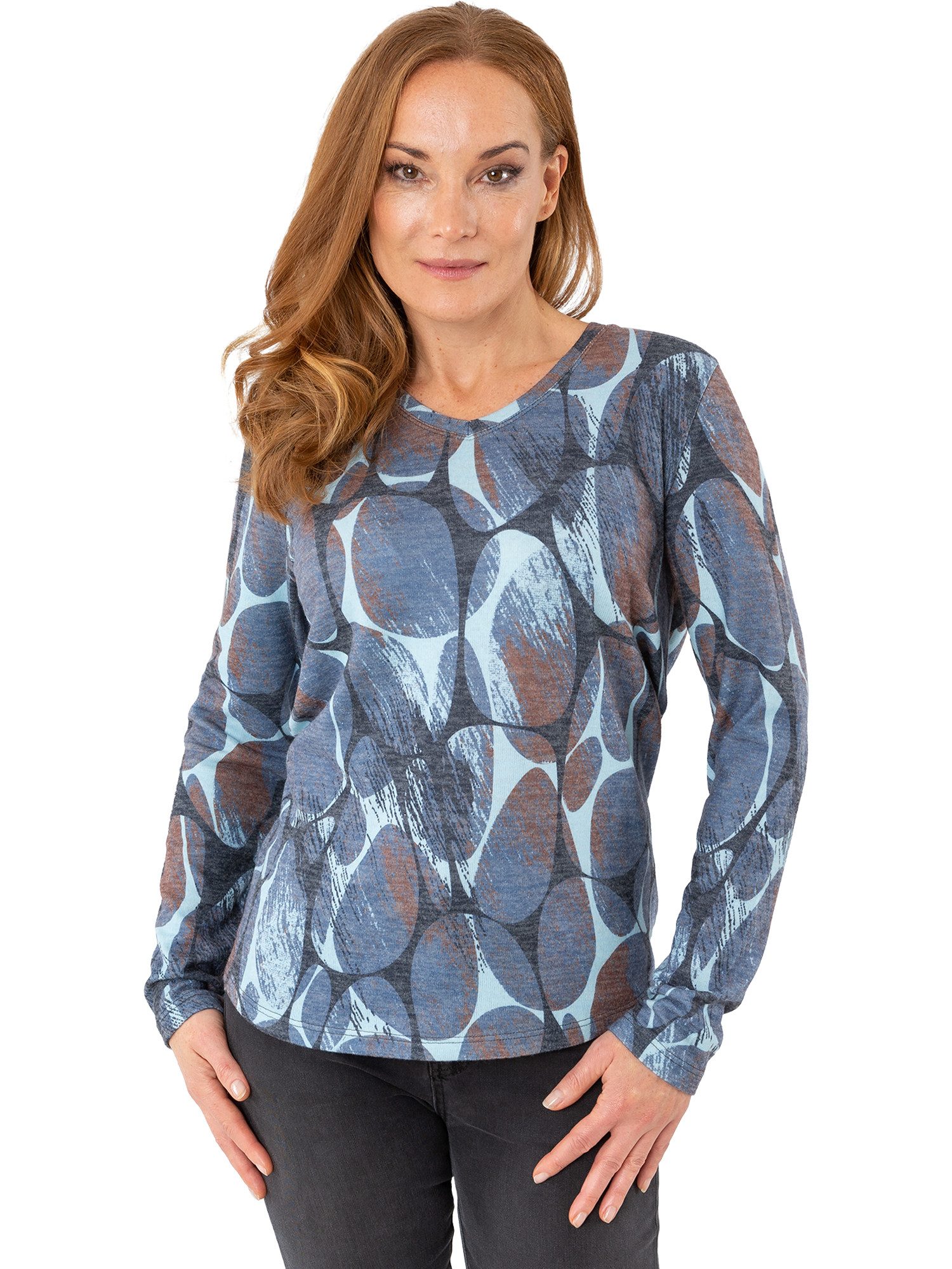 Estefania for woman V-Ausschnitt-Pullover 196-7630, mit abstrakten Muster leicht abgerundeter Saum
