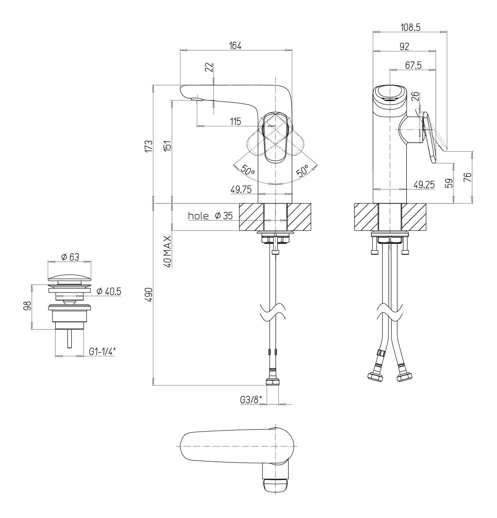 Villeroy & Boch Waschtischarmatur Antao Standmontage Matt Push-Open-Ablaufgarnitur, 151 mit Einhebel, Black 
