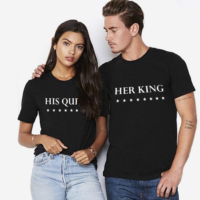 Couples Shop T-Shirt Partner Her King & His Queen T-Shirt mit modischem Front- und Rückenprint
