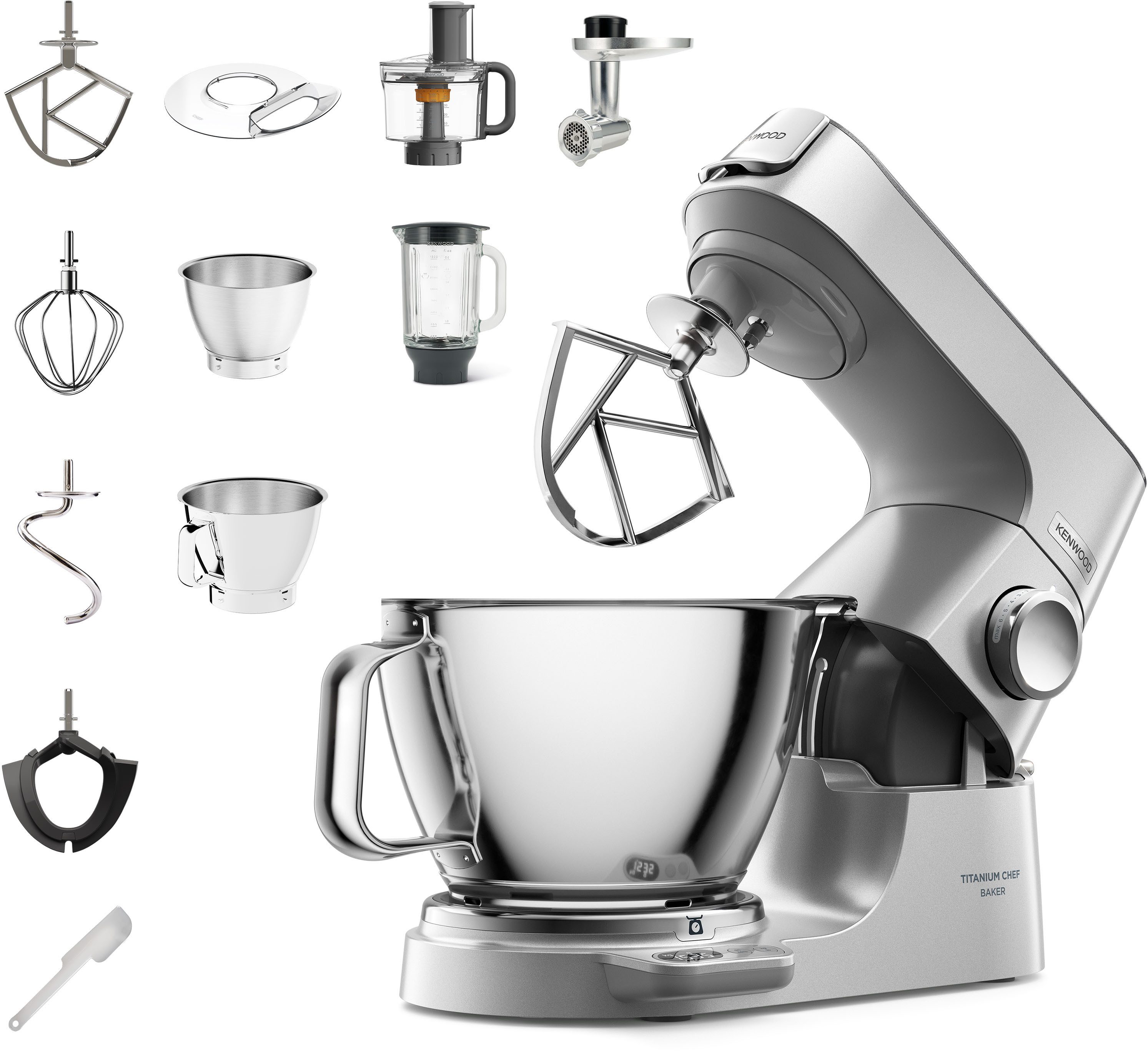 KENWOOD Küchenmaschine Titanium Chef Baker KVC85.594SI, 1200 W, 5 l Schüssel, inkl. umfangreiches Zubehör, mit integrierter EasyWeigh Waage