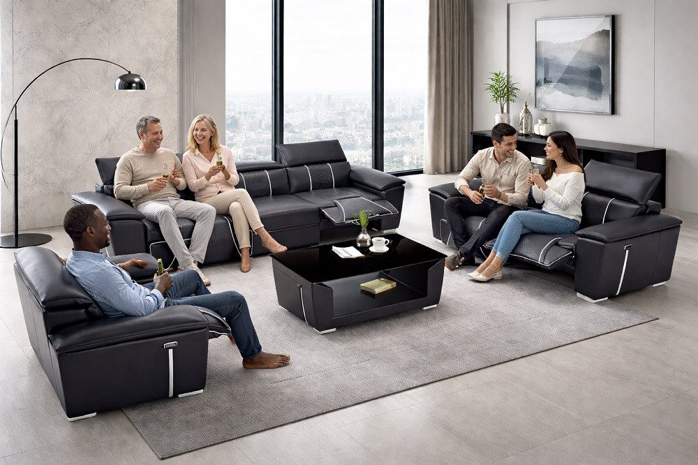 Xlmoebel Sofa Leder Sofagarnitur 3-1-1 Multifunktionssofa Sofort, 3-1-1 3 Teile, Hergestellt in Europa