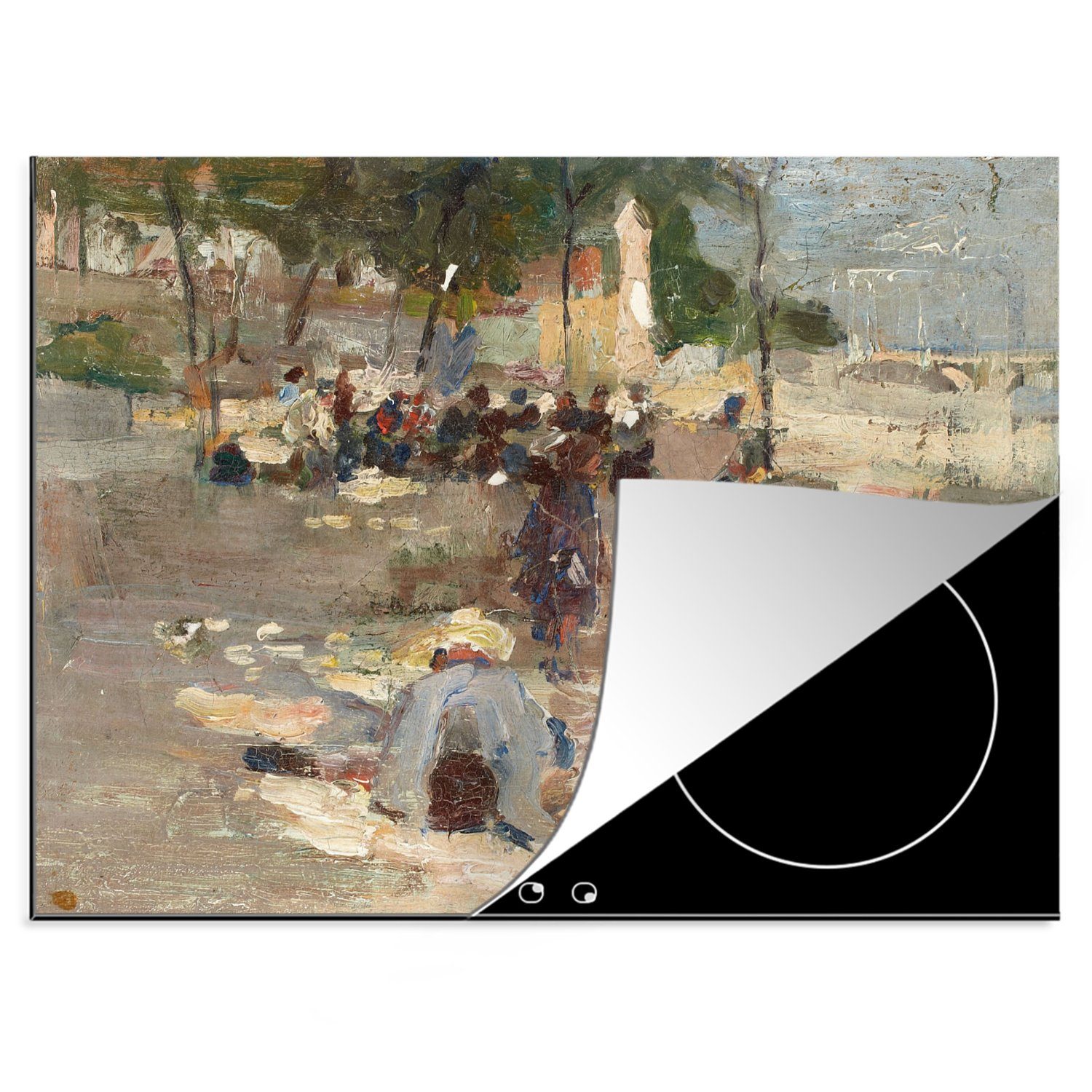MuchoWow Herdblende-/Abdeckplatte Picknick im Park - Gemälde von Max Liebermann, Vinyl, (1 tlg), 70x52 cm, Mobile Arbeitsfläche nutzbar, Ceranfeldabdeckung