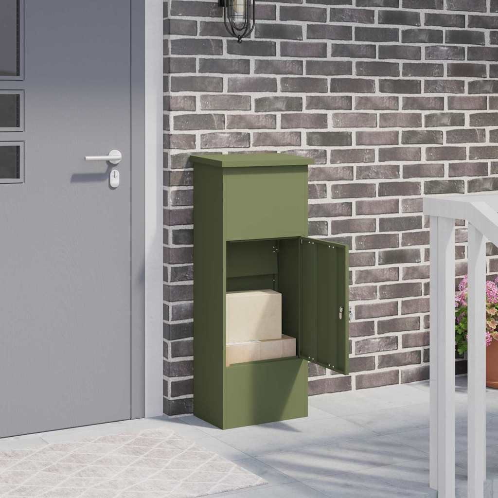 vidaXL Briefkasten Paketdrop-Box mit Speicher Olivgrün 44,5 x 29 x 110,5 cm Stahl (1-St)