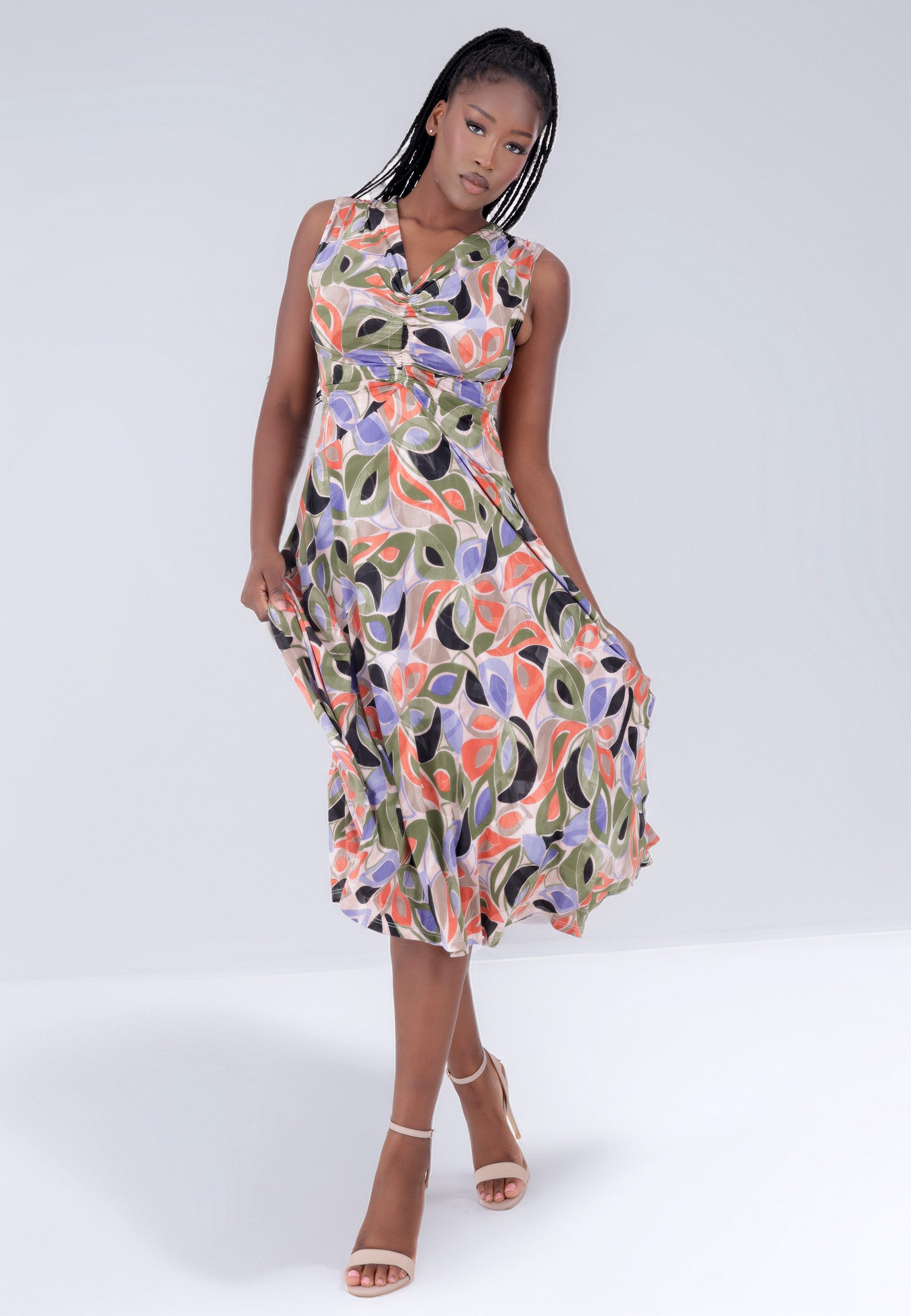 YC Fashion & Style Sommerkleid mit Allover-Print – ärmellos & schwingend Basic
