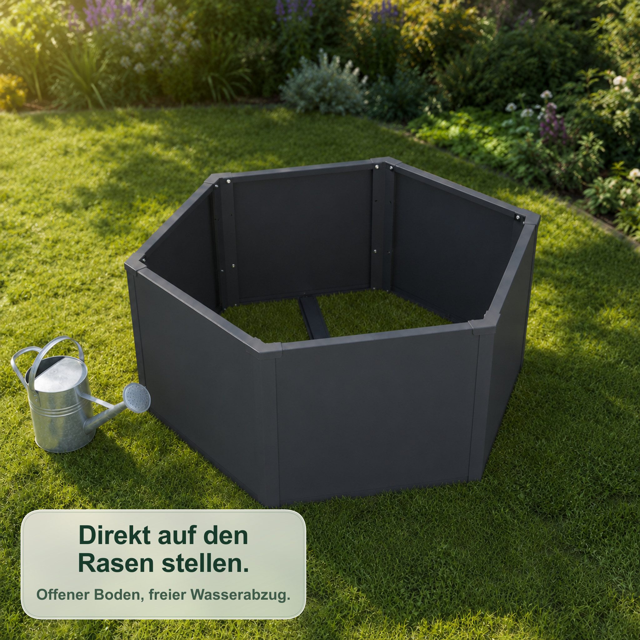 Kubus Hochbeet Siena sechseckiges Pflanzbeet für Garten, Terrasse und Balkon, Hexagon-Design, pulverbeschichtet, UV-beständig