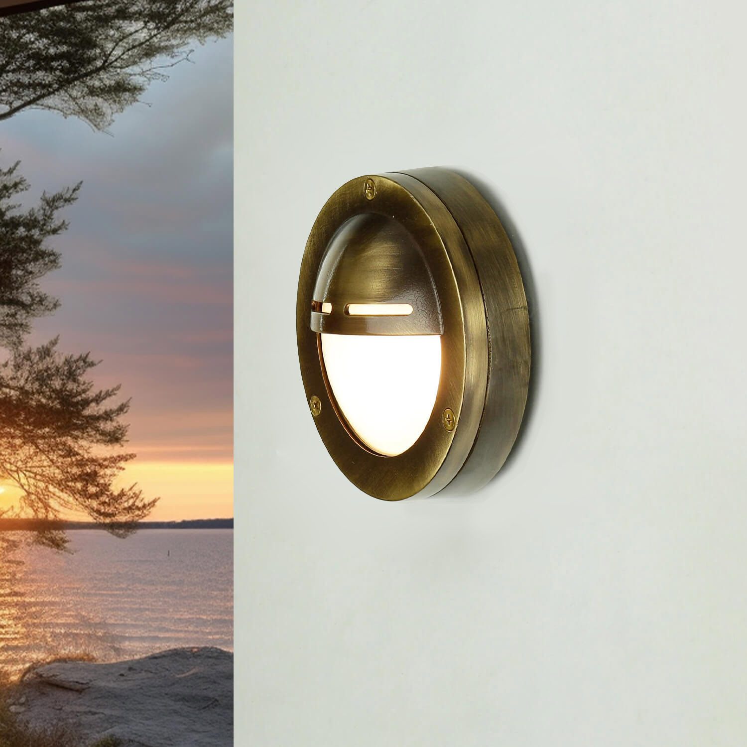 Licht-Erlebnisse Außen-Wandleuchte GALYN, ohne Leuchtmittel, Außenleuchte Wand Echt-Messing Maritim