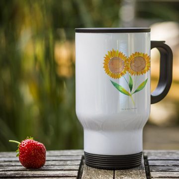 Mr. & Mrs. Panda Thermobecher Blume Sonnenblume - Weiß - Geschenk, Thermobecher, Freundschaft, Lieb, Edelstahl, Einzigartige Motive