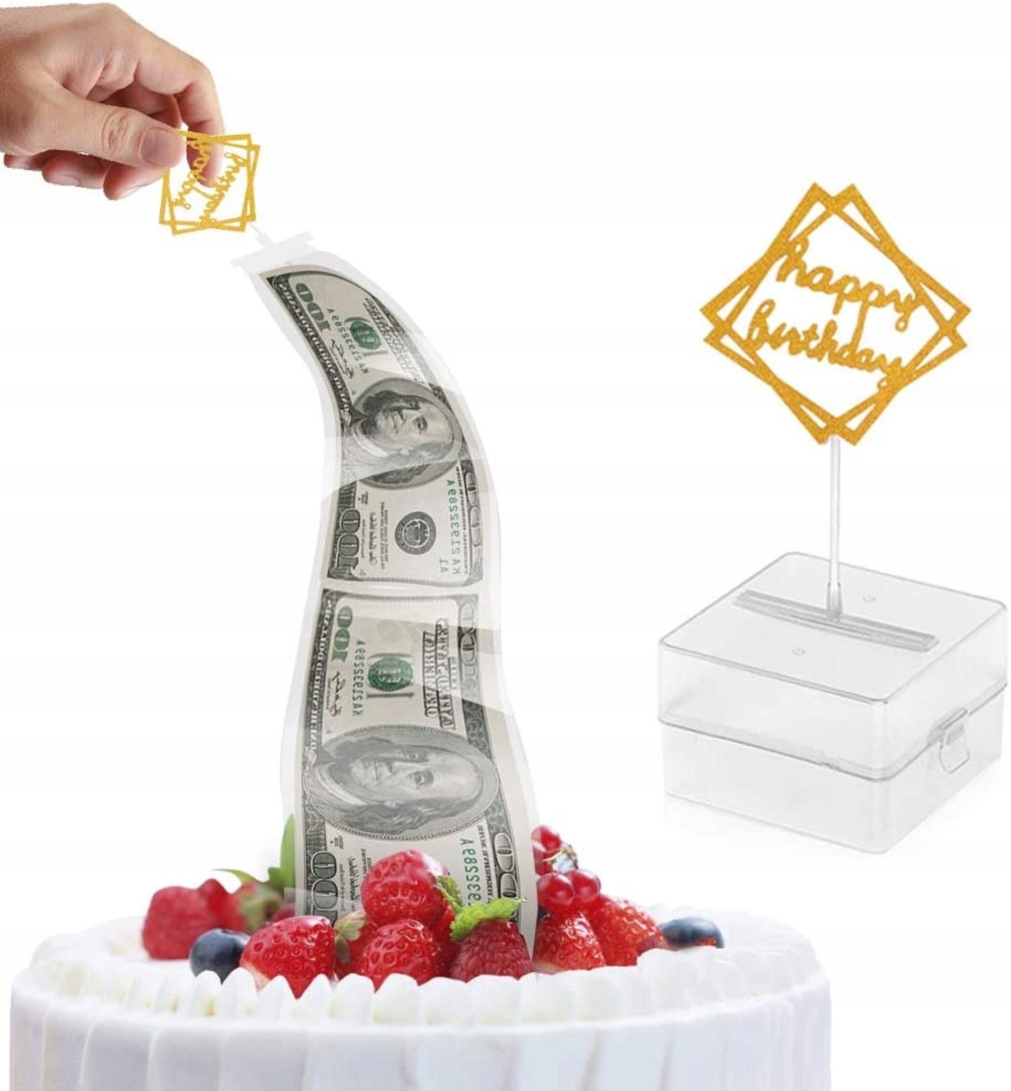 Festivalartikel, Topper Geldkuchenbox Geburtstagsgeschenk mit Happy Birthday Topper