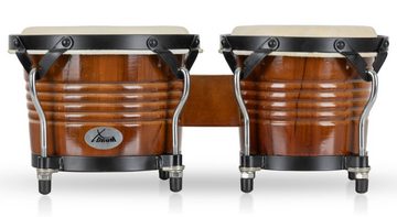 XDrum Bongo Bongos Pro - 2 Trommeln mit 6,5" (17 cm) und 7,5" (20 cm) Durchmesser - Bongotrommeln mit stimmbaren Naturfellen, Stimmschlüssel und Ständer, Verchromte Hardware