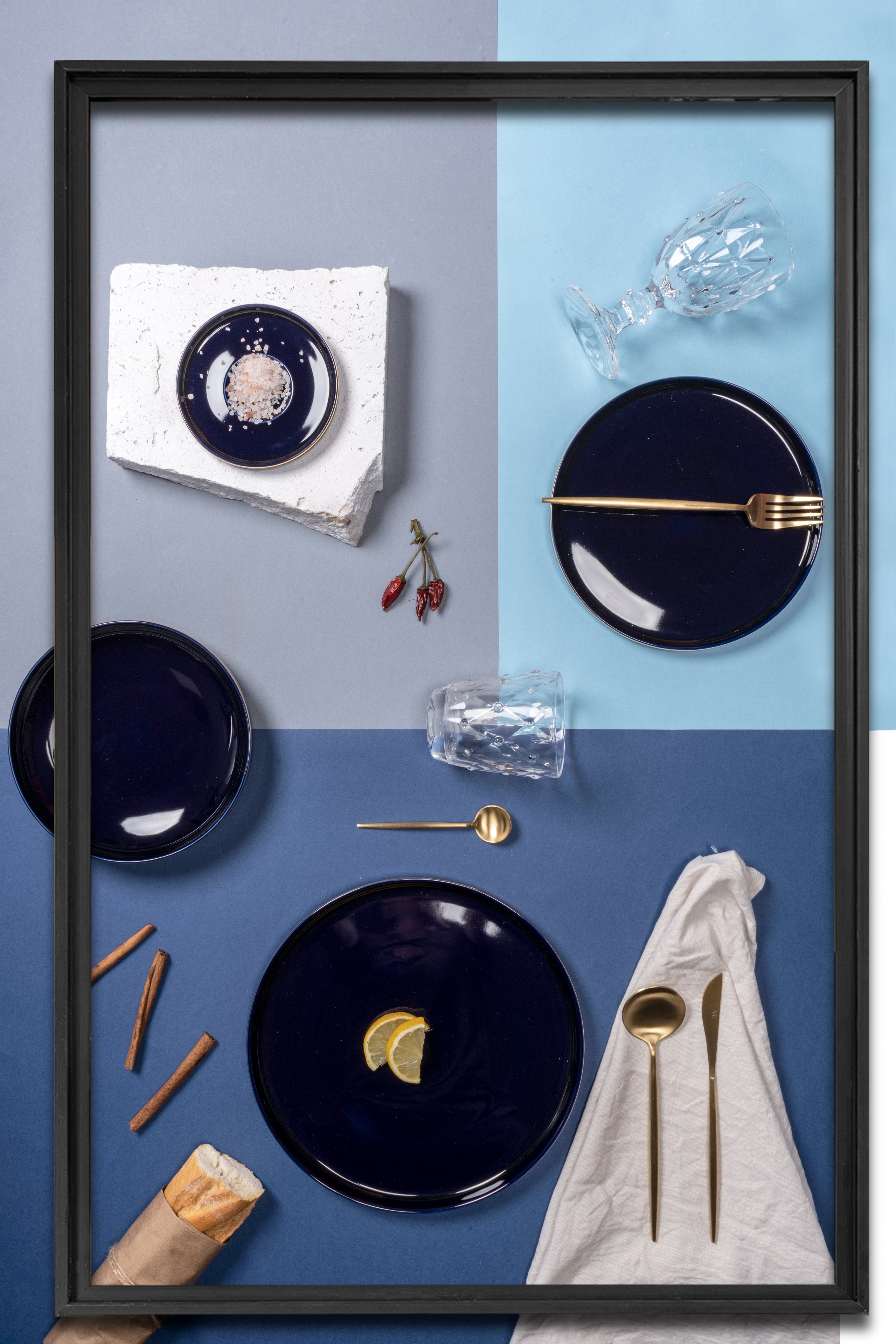 Villa d'Este Teller-Set Geschirr-Set Luxury Blue Personen, China-Porzellan, Teile, (12-tlg), Service, für Tafelservice, Fine 4 Personen 12 4