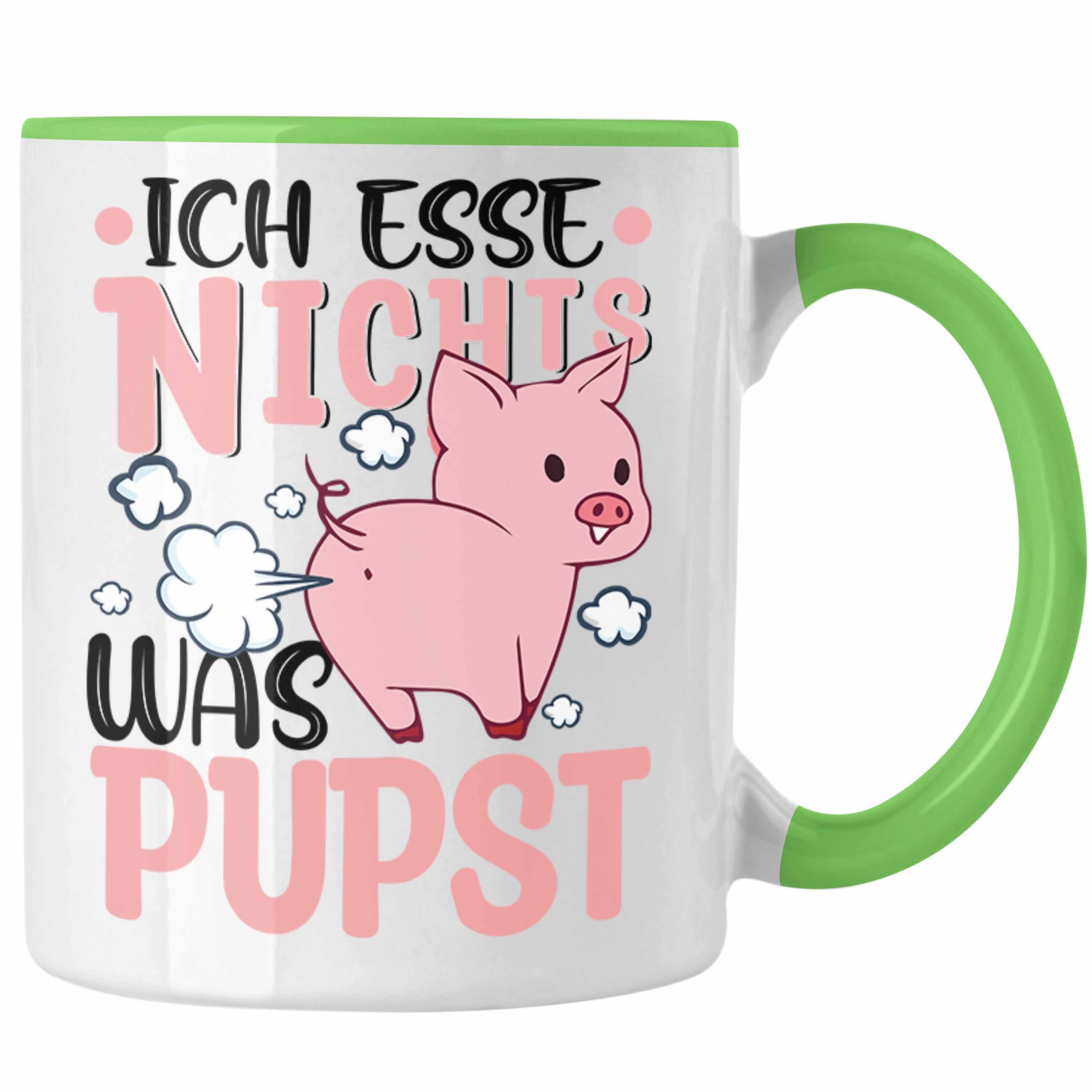 Trendation Tasse Trendation - Veganer Tasse Geschenk Ich Esse Nichts Was Pupst Vegan Geschenkidee Lustiger Spruch Vegane Lebensweise Veganerin Grün