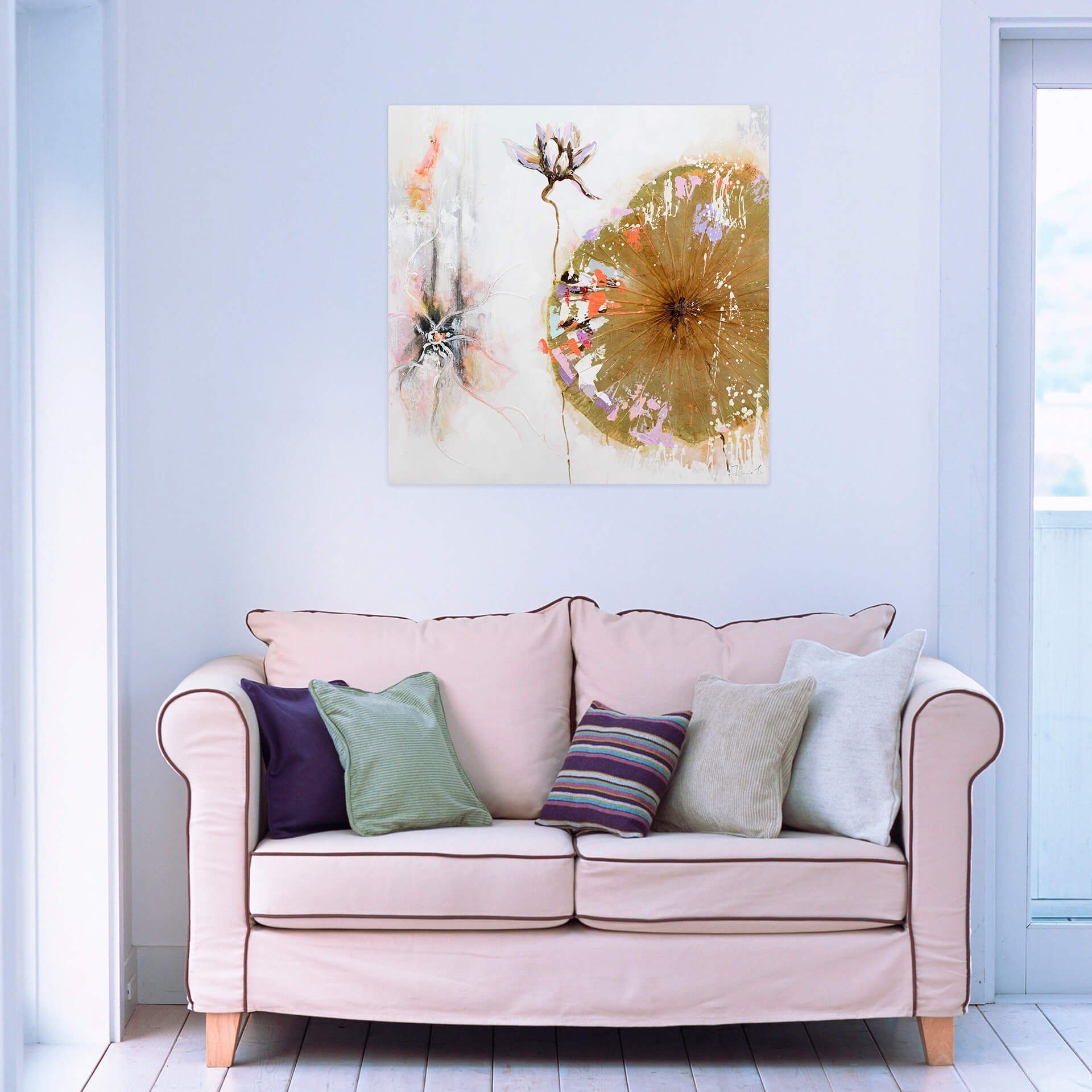 KUNSTLOFT Gemälde Ballet of a Blossom 80x80 HANDGEMALT Wohnzimmer Leinwandbild 100% cm, Wandbild