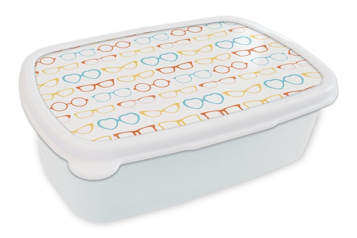 MuchoWow Lunchbox Brillen - Farben - Muster, Kunststoff, (2-tlg), Brotbox für Kinder und Erwachsene, Brotdose, für Jungs und Mädchen weiß