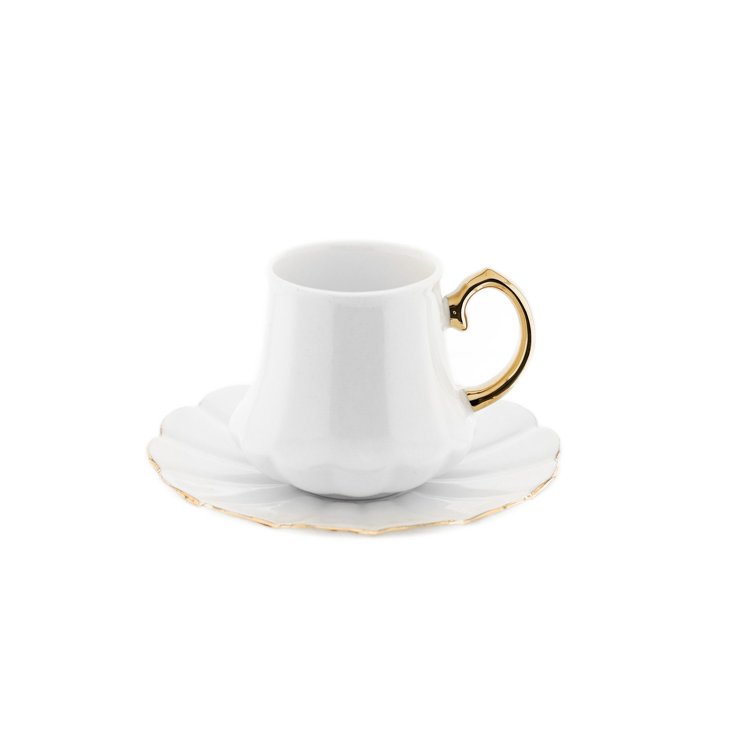 Mulex Kaffeeservice 12-teiliges Mokkatassen-Set aus Porzellan - Weiß & Gold, 100 ml (12-tlg), 6 Personen, Porzellan, 6x Mokkatassen, 6x Untertassen