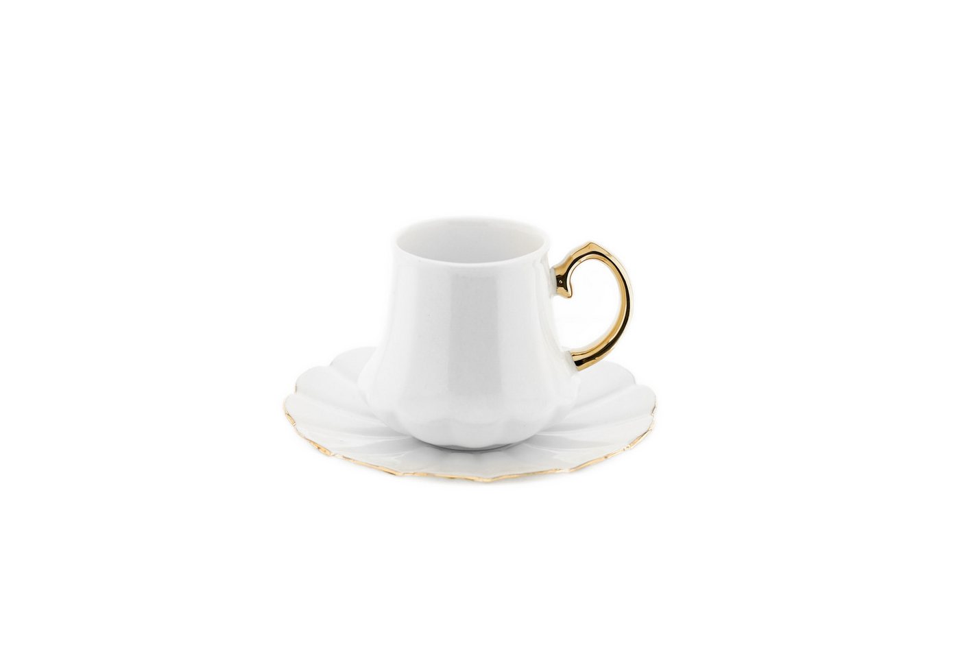 Mulex Kaffeeservice 12-teiliges Mokkatassen-Set aus Porzellan - Weiß & Gold, 100 ml (12-tlg), 6 Personen, Porzellan, 6x Mokkatassen, 6x Untertassen