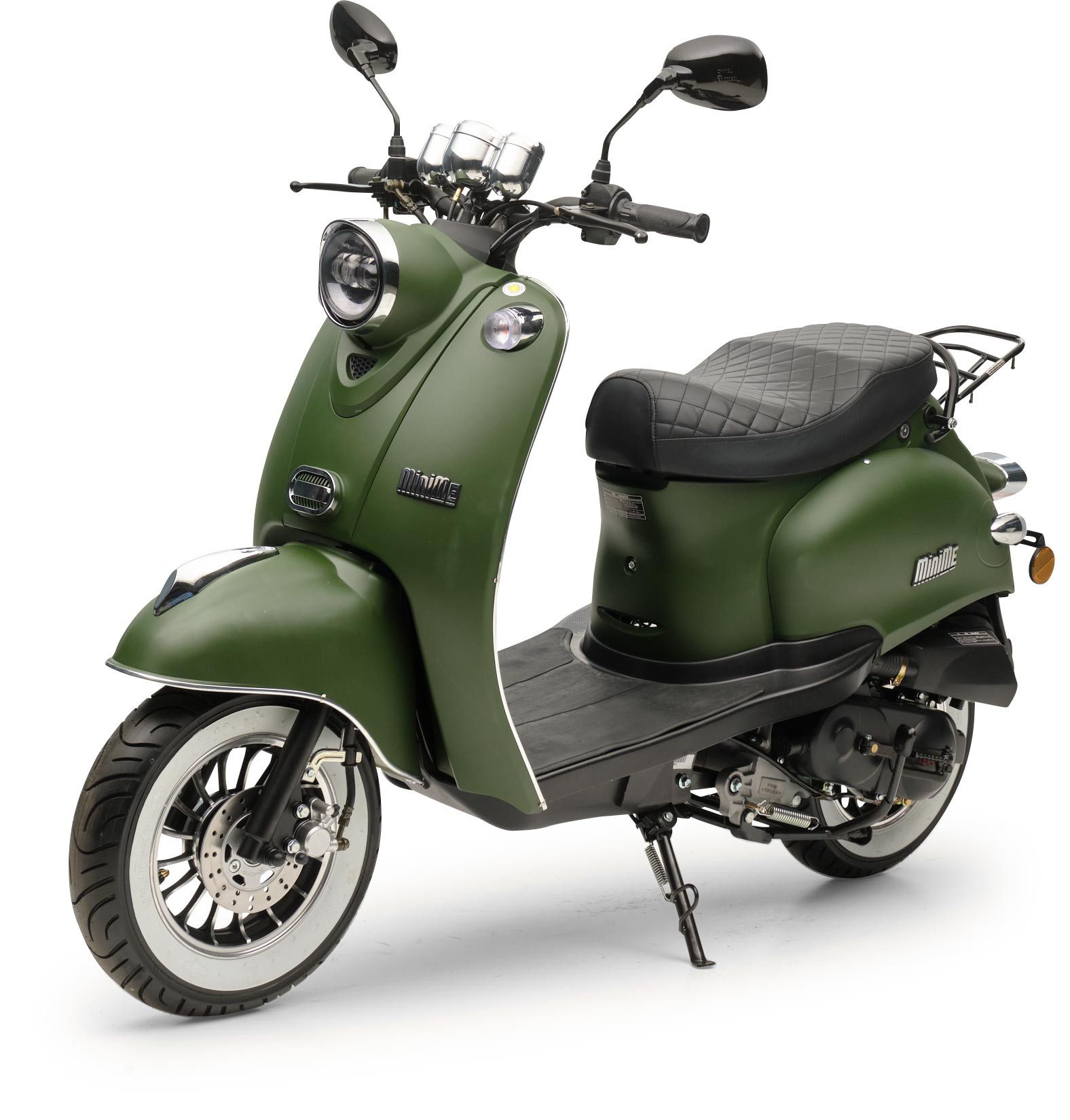 Burnout Motorroller MiniMe 2.0 Mattgrün, 50 ccm, 45 km/h, Euro 5, Unverwechselbares Retro Design, Moped