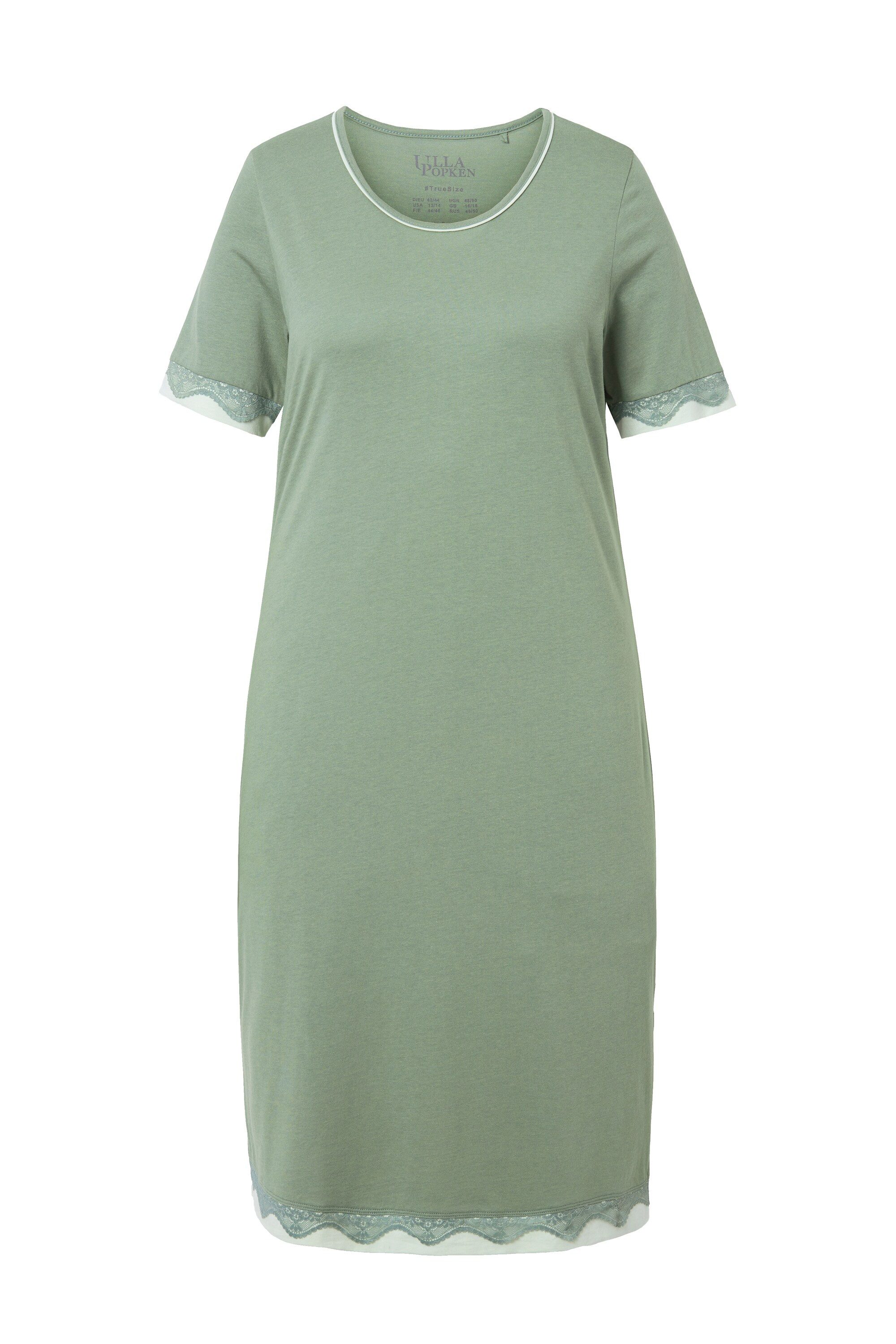 Ulla Popken Nachthemd Nachthemd Spitzenkanten Rundhals Halbarm günstig online kaufen