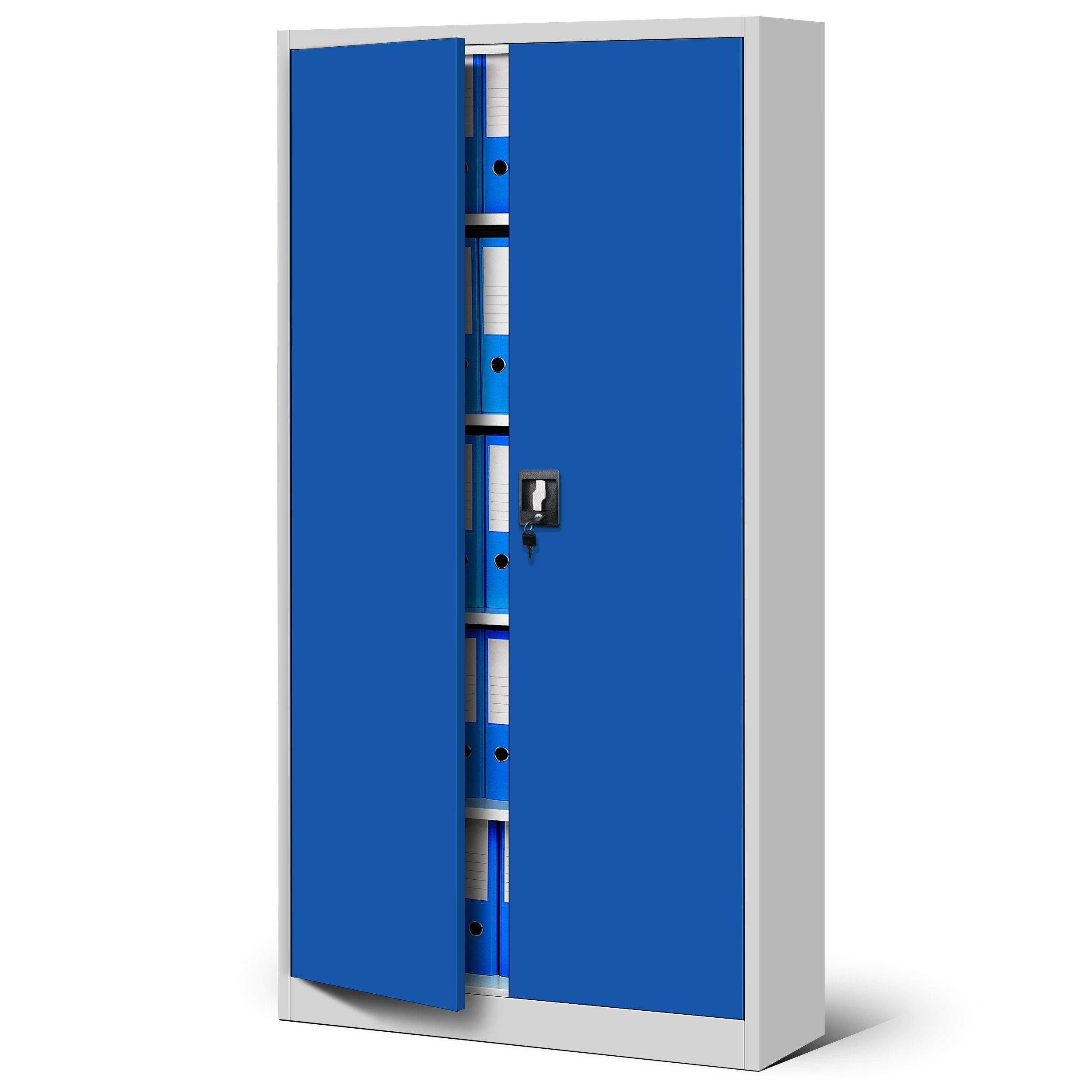 Jan Nowak Aktenschrank Metall Büroschrank abschließbar 90 cm JAN 4 Böden Stahl (Ordnerschrank Aktenschrank Büro Kanzlei Praxis Sozialraum, 0,6 mm 185 x 90 x 45 cm Wandmontage 50 Ordner 2 Schlüssel) Pulverbeschichtet Schloss robust langlebig 16 Farben