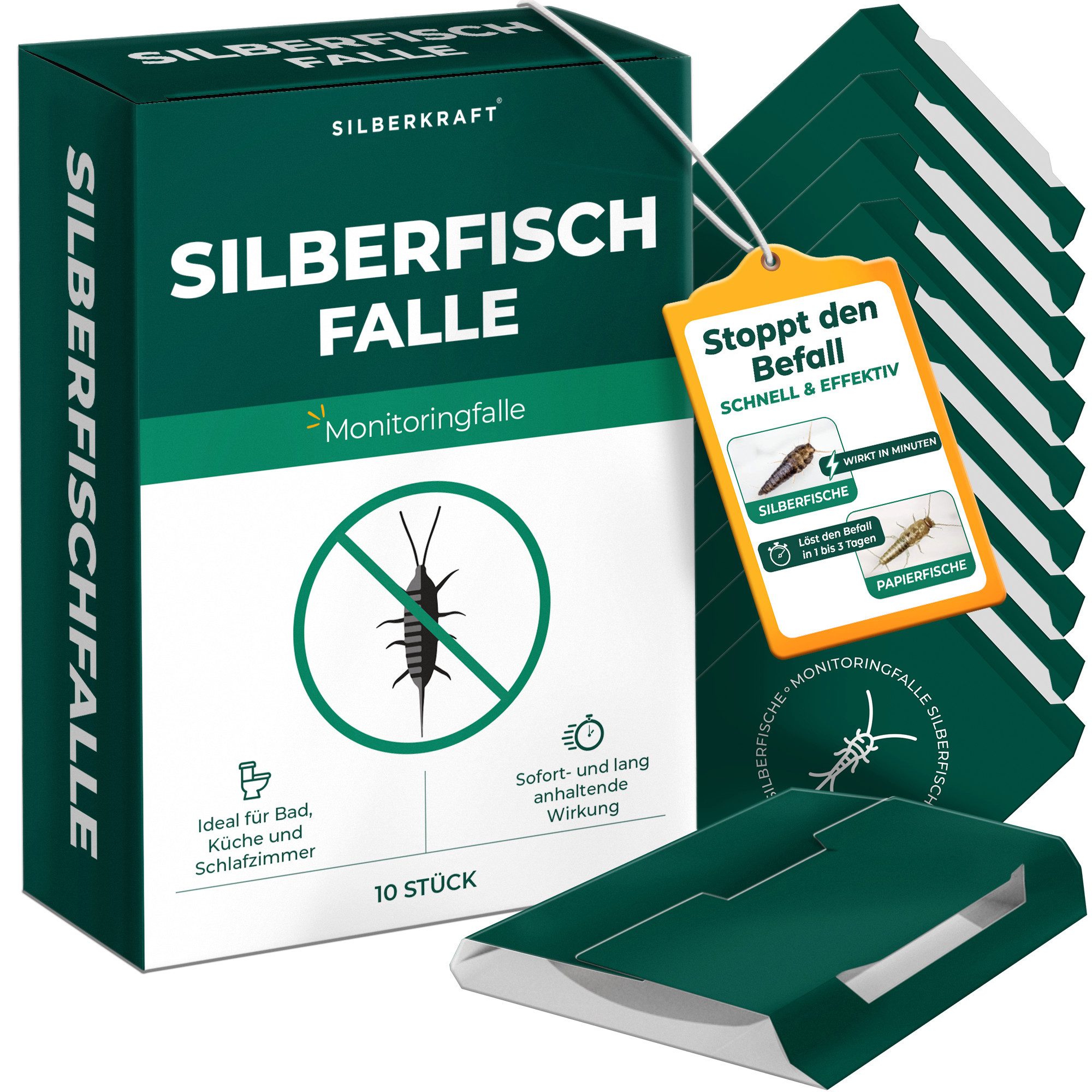 Silberkraft Insektenfalle Silberfischfalle – Effektive Lösung gegen Silberfische & Papierfische, Langzeitwirkung Ohne Giftstoff Effektive Prävention Einfache Anwendung