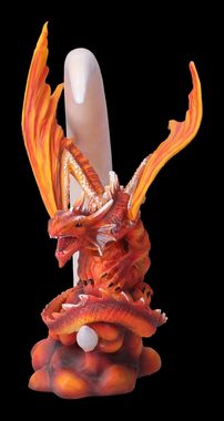 Figuren Shop GmbH Fantasy-Figur Drachenfigur rot - Feuerdrache auf Halbmond - Fantasy Dekoration Dekofigur
