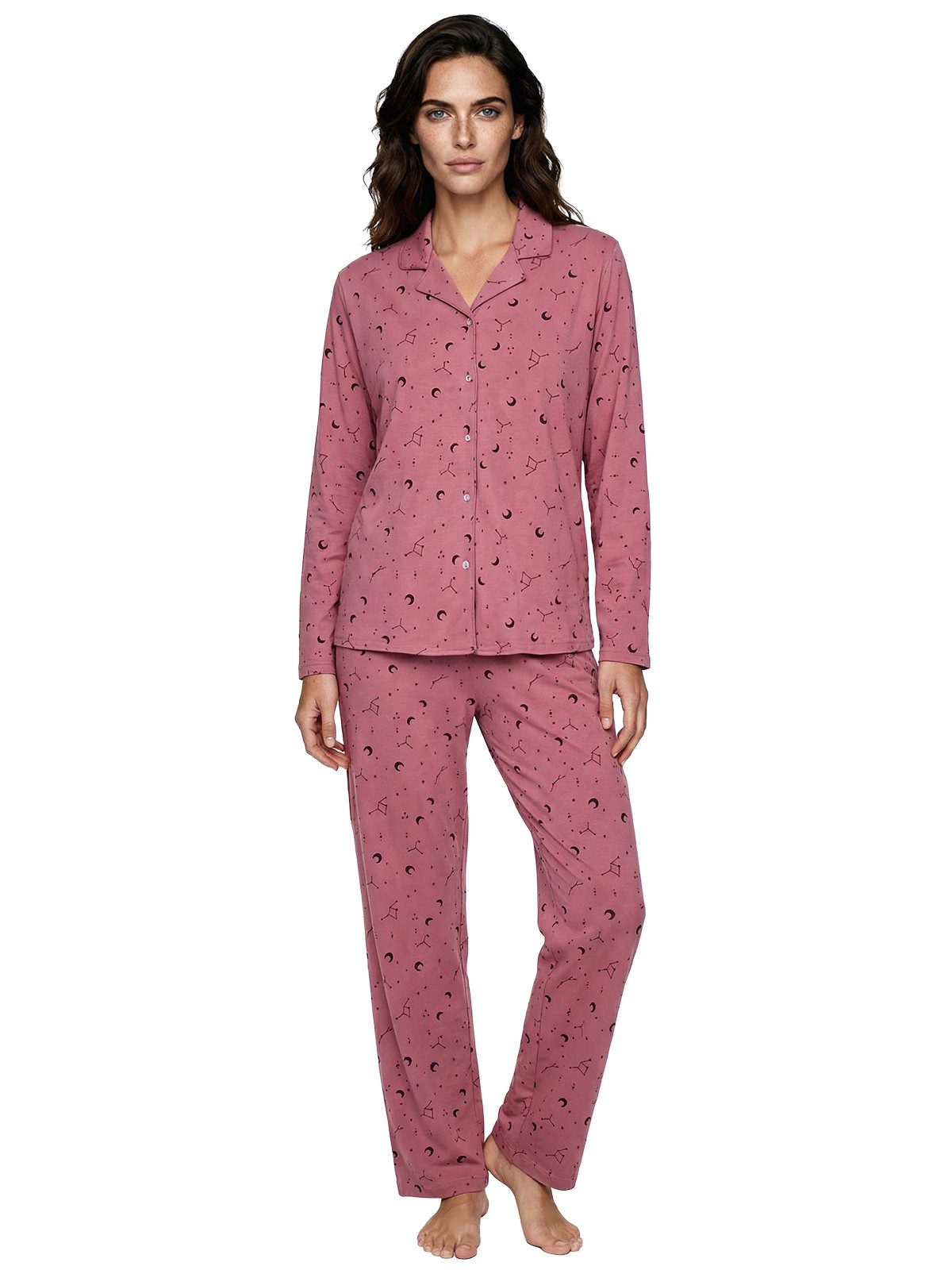 zeitlos Pyjama Pyjama Set Langarm - Mond Sterne