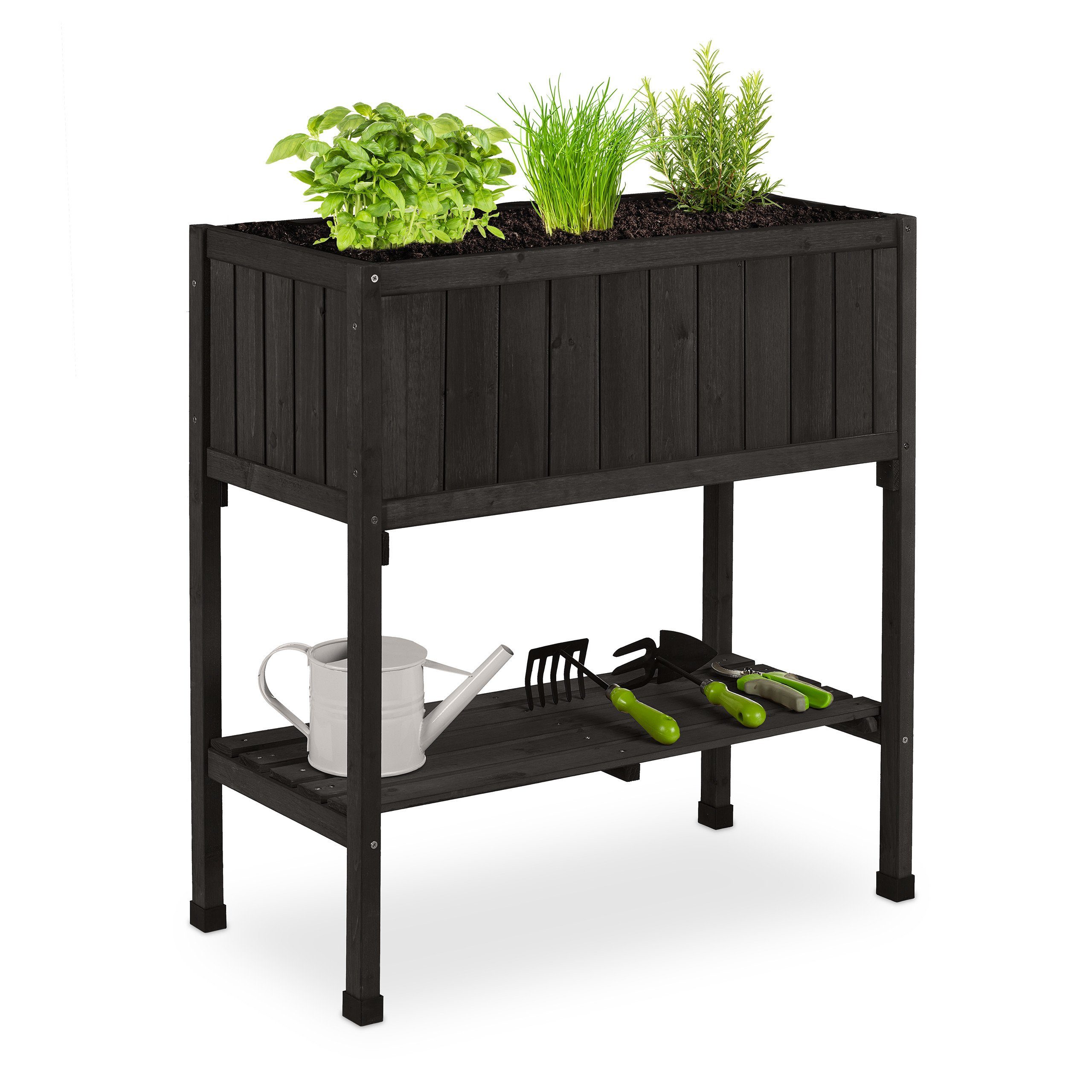relaxdays Hochbeet aus Tannenholz, Schwarz