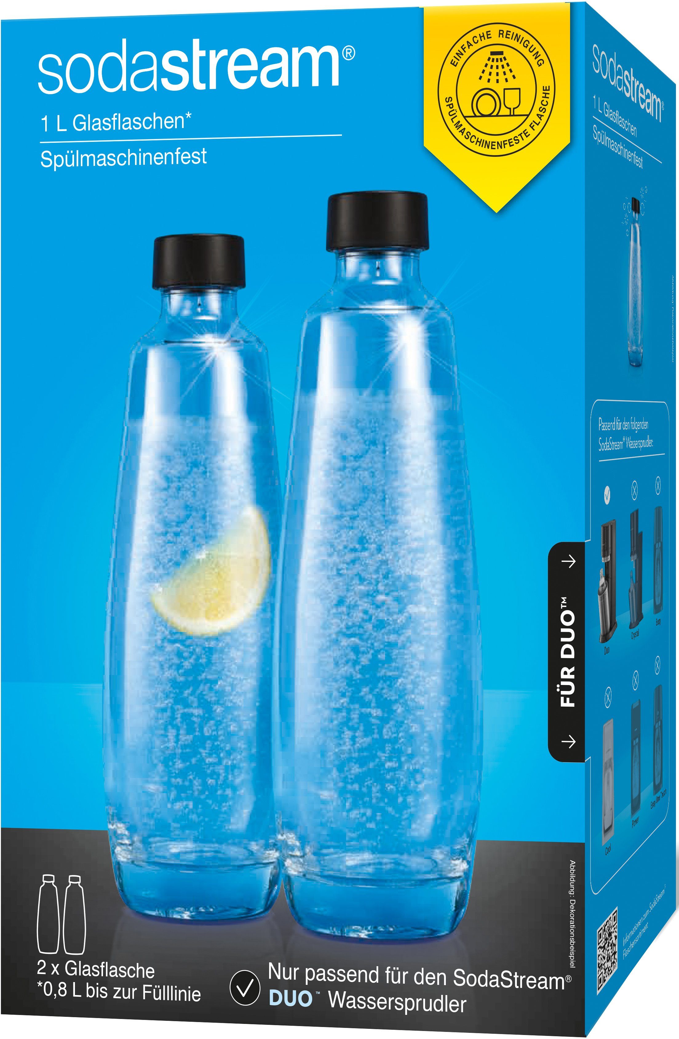 SodaStream Wassersprudler Flasche DuoPack, (Set, 2-tlg), 1L Glasflache, Ersatzflaschen Für SodaStream DUO, 2x 1L