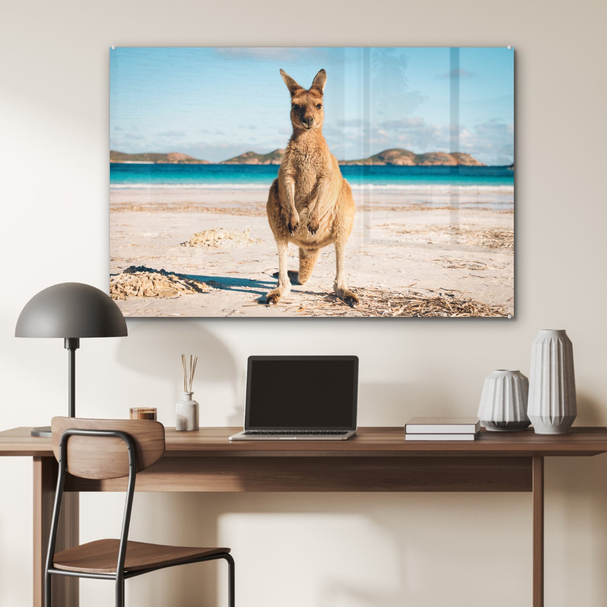 Australien, (1 & in Acrylglasbild am Strand Känguru Acrylglasbilder St), Schlafzimmer Wohnzimmer MuchoWow