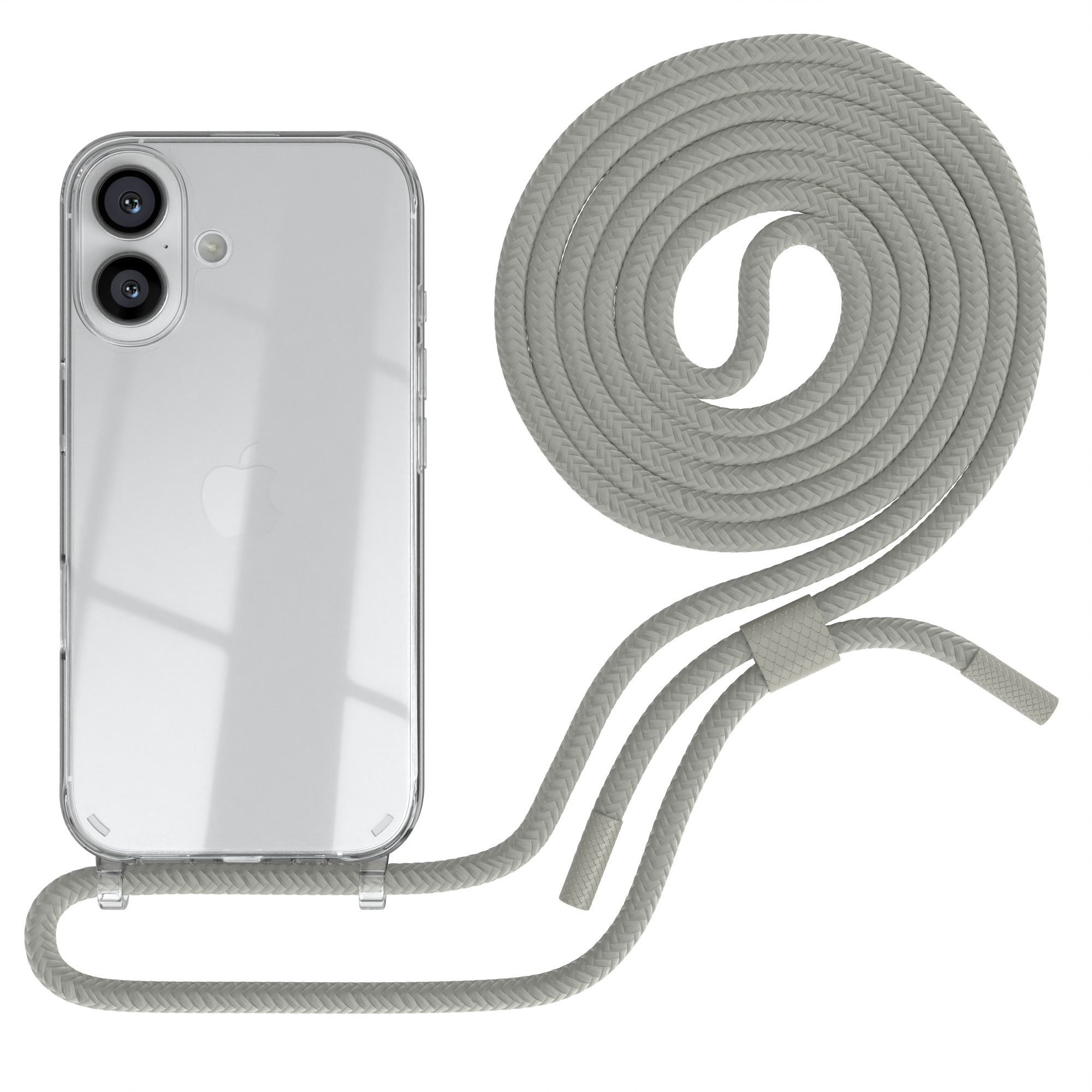 EAZY CASE Handykette Silikon Kette Unifarbe für Apple iPhone 16 6,1 Zoll, Schutzhülle zum Umhängen Hülle mit Umhängeband Kettenhülle Grau Taupe