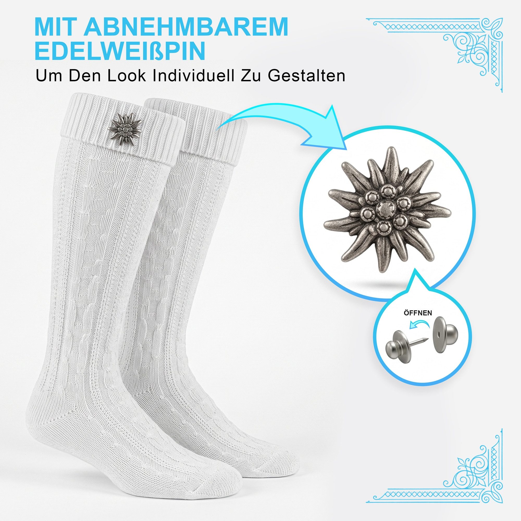 German Wear Trachtensocken GW200 1xPaar AMZ Trachtensocken Trachtenstrümpfe Zopfmuster 40cm