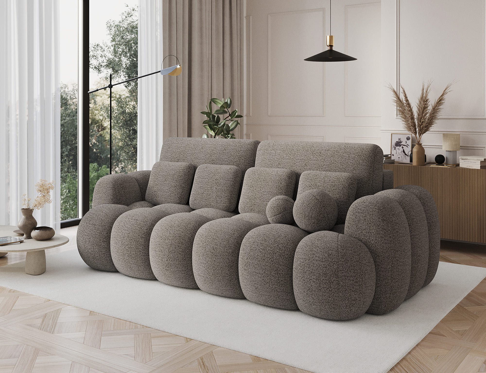 MOEBLO Schlafsofa ELVENTO, Sitzer Sofa mit Schlaffunktion & Komfortpolsterung – Modernes Schlafsofa mit Bettkasten & Zierkissen, Couch Polstermöbel Sitzmöbel Wohnzimmermöbel 3-Sitzer-Sofa Stoffsofa für Wohnzimmer, B 256 × H 105 × T 119 cm