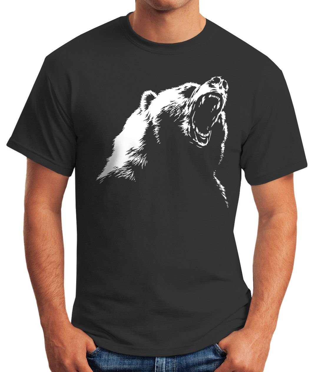 Moonworks® Print-Shirt Print Bär mit MoonWorks schwarz T-Shirt Herren Grizzly