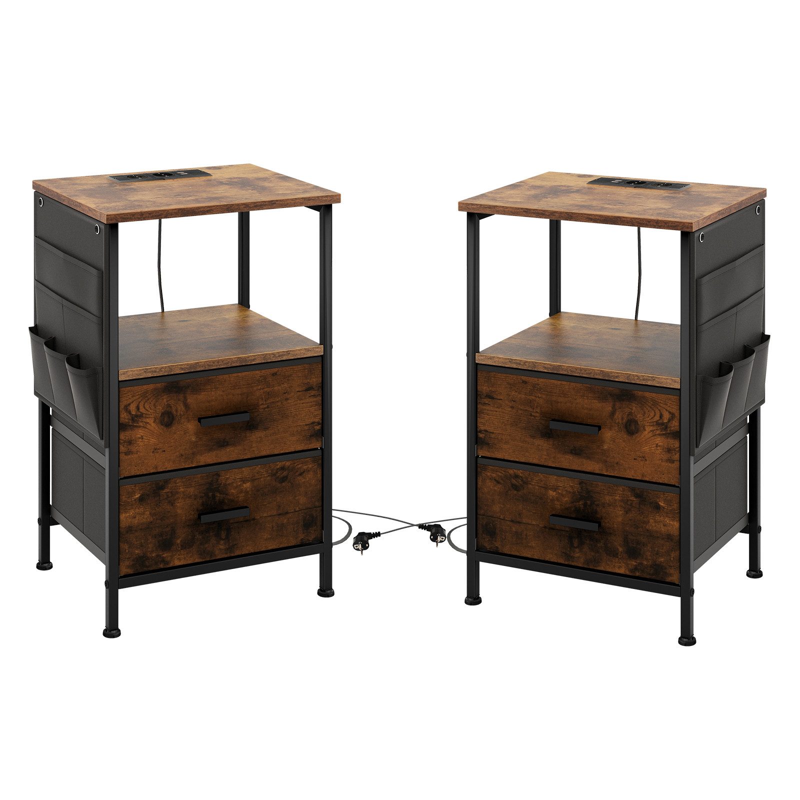COSTWAY Nachttisch (2-St), mit Ladestation, USB-Anschlüsse&Schubladen, brau günstig online kaufen
