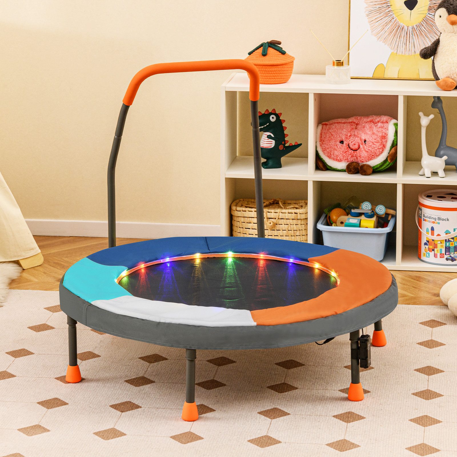 COSTWAY Kindertrampolin, Ø 90 cm, (1 tlg), Minitrampolin faltbar, mit Griff, Tragetasche