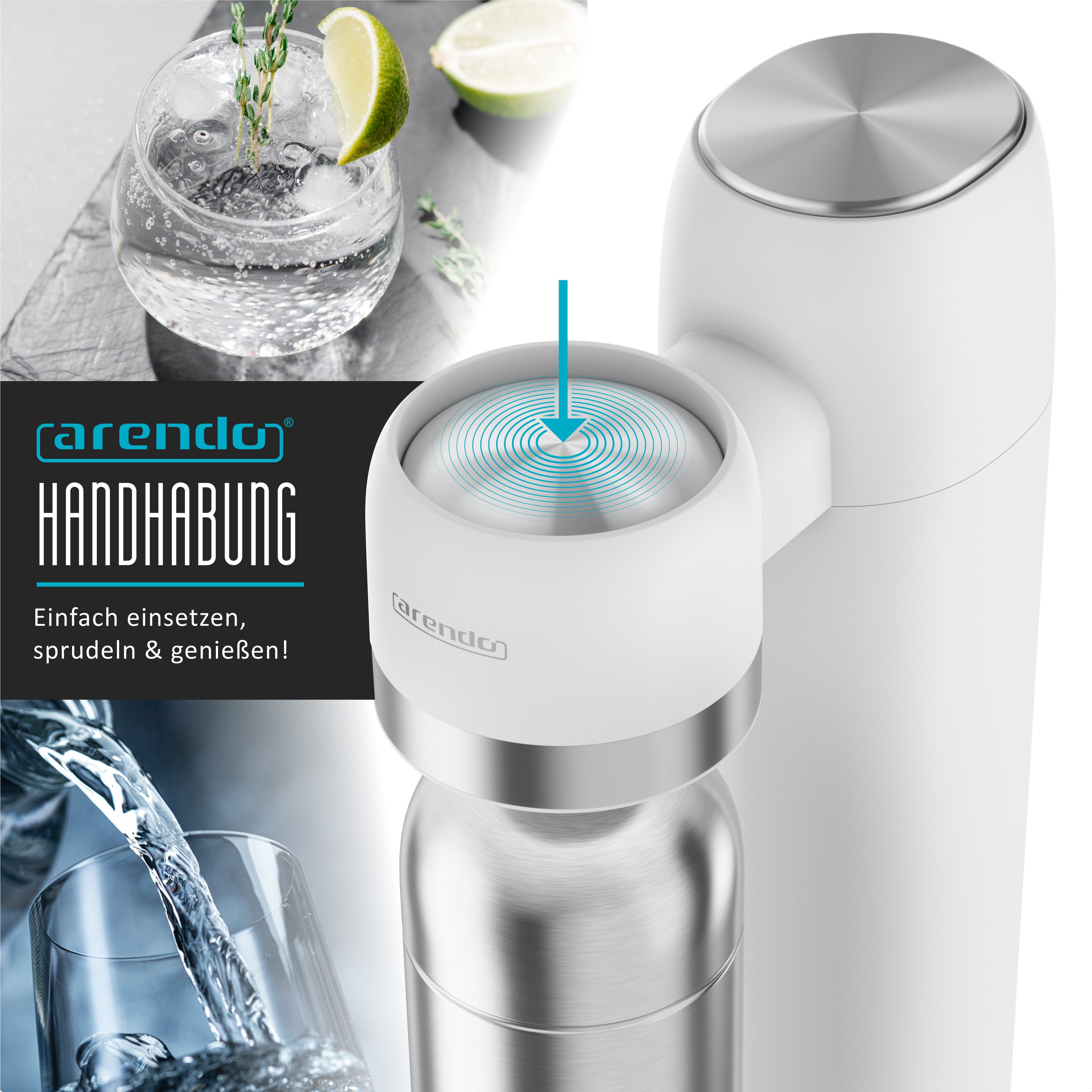 Arendo Wassersprudler Flasche Wasserflasche, Edelstahl Trinkflasche 1000 ml, Schraubverschluss, (1-tlg), kompatibel mit Arendo SodaMakern, SodaStream Easy & Aar – Bild 3 von 5