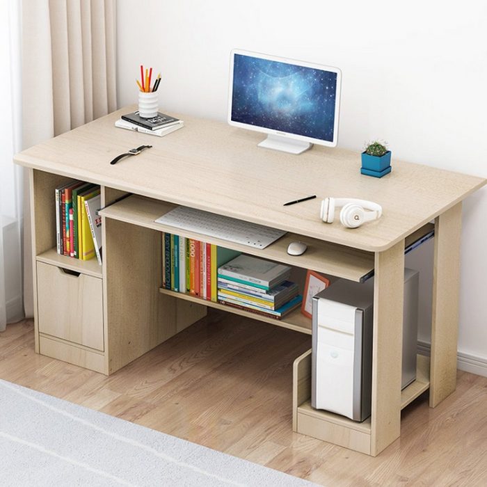 SNAILHOME Computertisch PC-tisch Schreibtisch Arbeitstisch Büro Heimarbeitsplatz aus Holz mit Stauraum Regal Tastaturauszug 90x40x71 cm