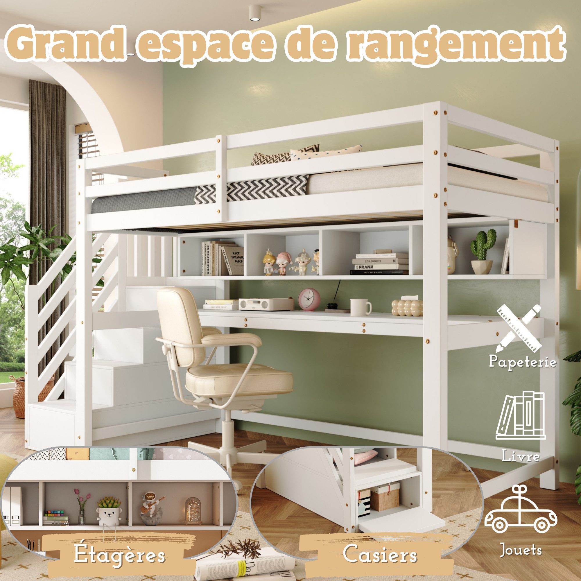HAUSS SPOLE Hochbett 90x200cm mit Stauraumtreppe, günstig online kaufen