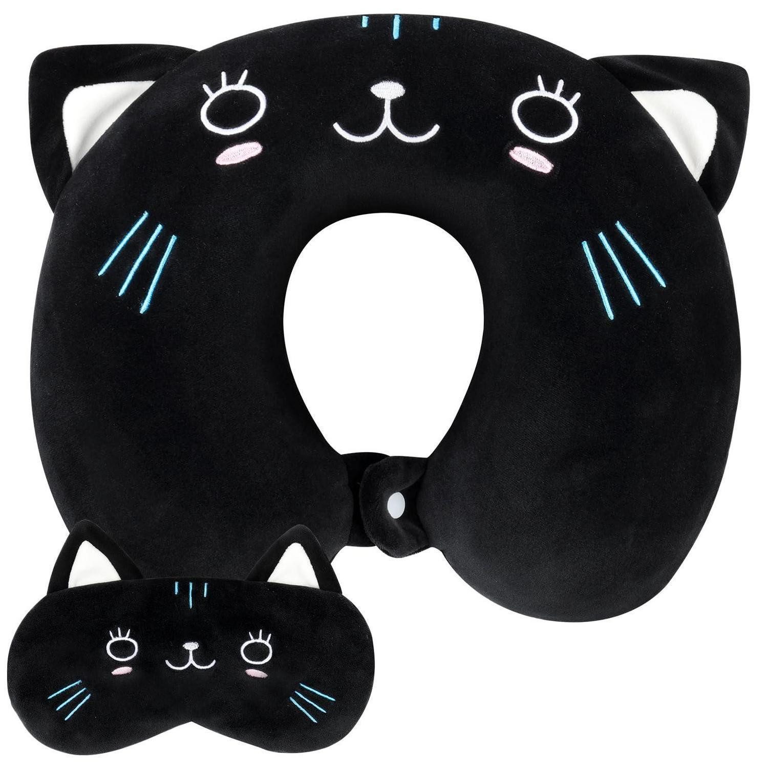 LuxusKollektion Reisekissen Reisekissen Memory Foam Tier Schlaf Augenmaske Auto Zug Schwarze Katze