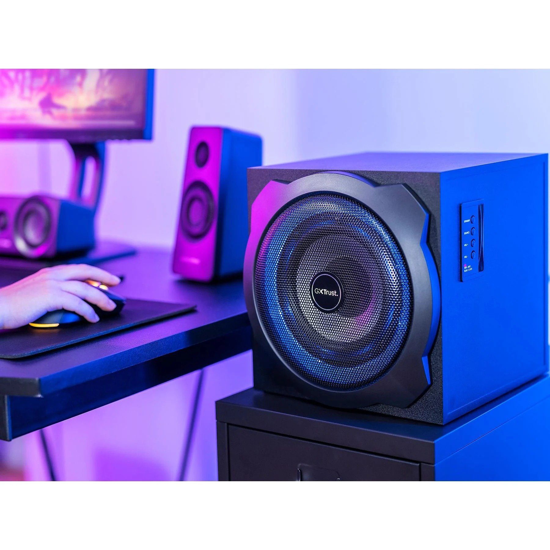 PC-Lautsprecher Blaue + Trust (90 Tytan kabelgebunden) 658 LED Gaming GXT Subwoofer Lautsprechersetsystem, 5.1 W, Beleuchtung,