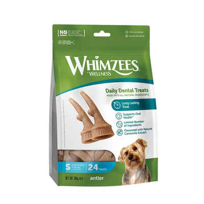 Whimzees Tier-Zahnpflegeset GEWEIH - Vegetarischer Zahnpflege-Snack, Größe S für Hunde 7-12 kg, (24-St)