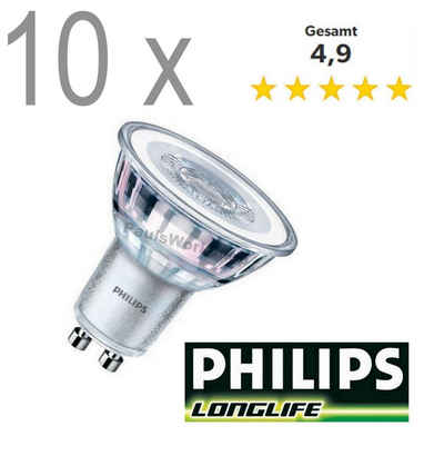 PaulZdrada LED-Leuchtmittel 10 x Philips CorePro LED Spot 10er Multipack 4,6W, GU10, 10 St., Warmwaiß, Ersatz 50W 2700K GU10 355 lumen