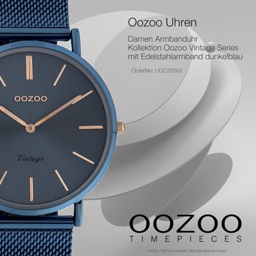 OOZOO Quarzuhr Oozoo Damen Armbanduhr blau, Damenuhr rund, mittel (ca. 40mm) Edelstahlarmband, Fashion-Style