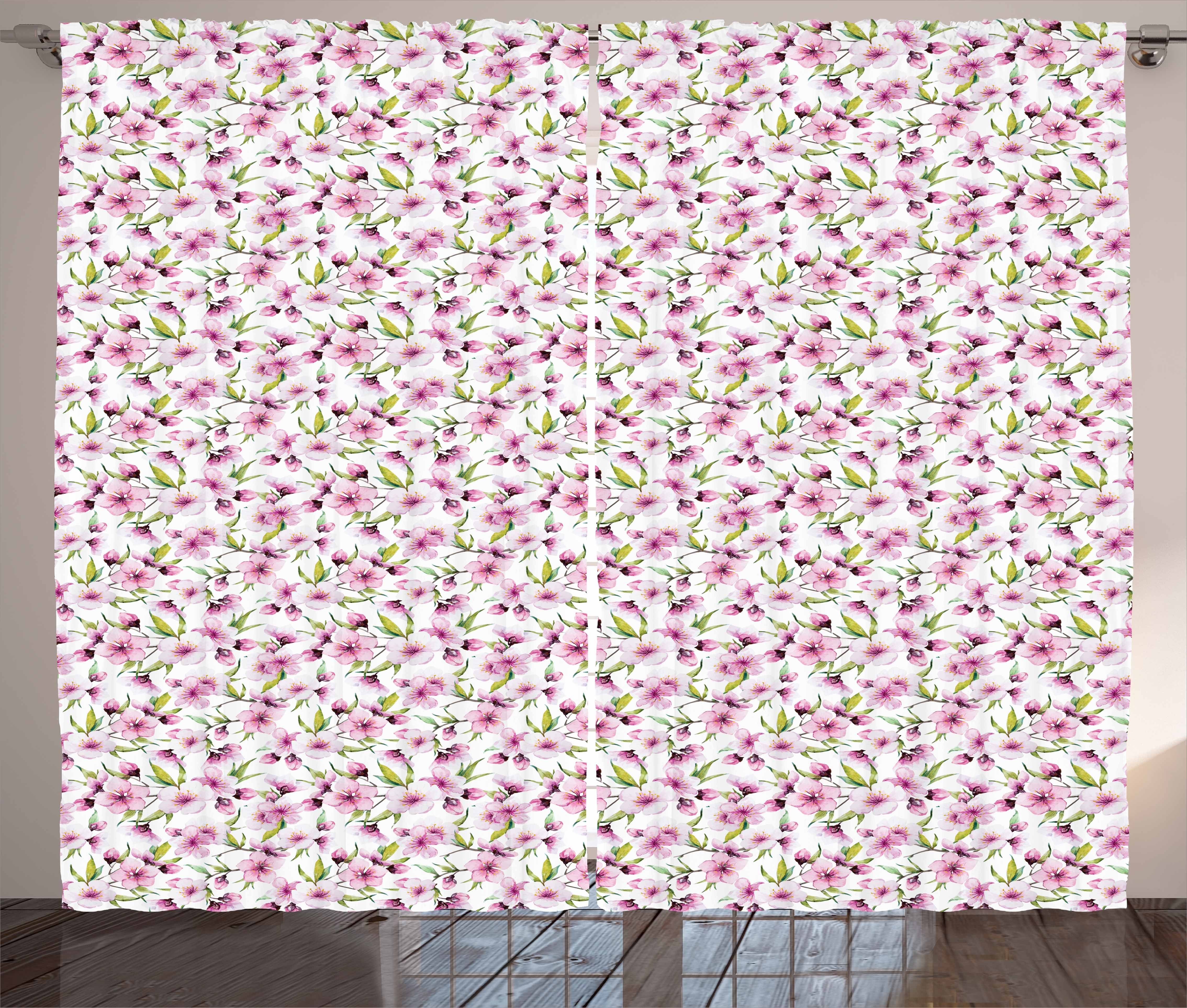 Gardine Schlafzimmer Kräuselband Vorhang mit Schlaufen und Haken, Abakuhaus, Frühling Aquarelle Stil Blumen