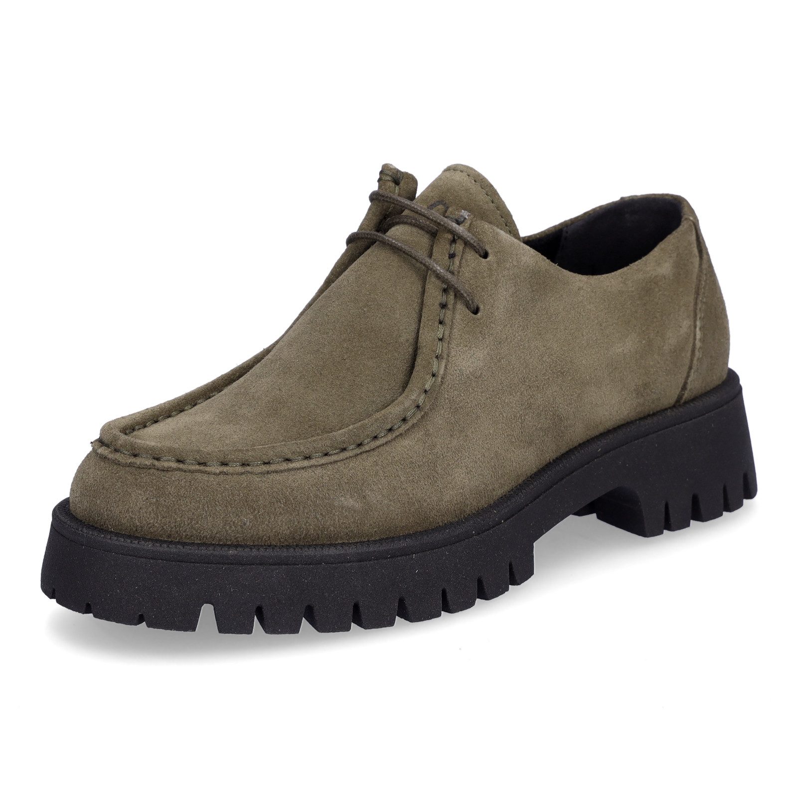 MIDS MINKA Damen Schnürschuh oliv aus Veloursleder mit Mokassin-Naht & griffiger Profilsohle