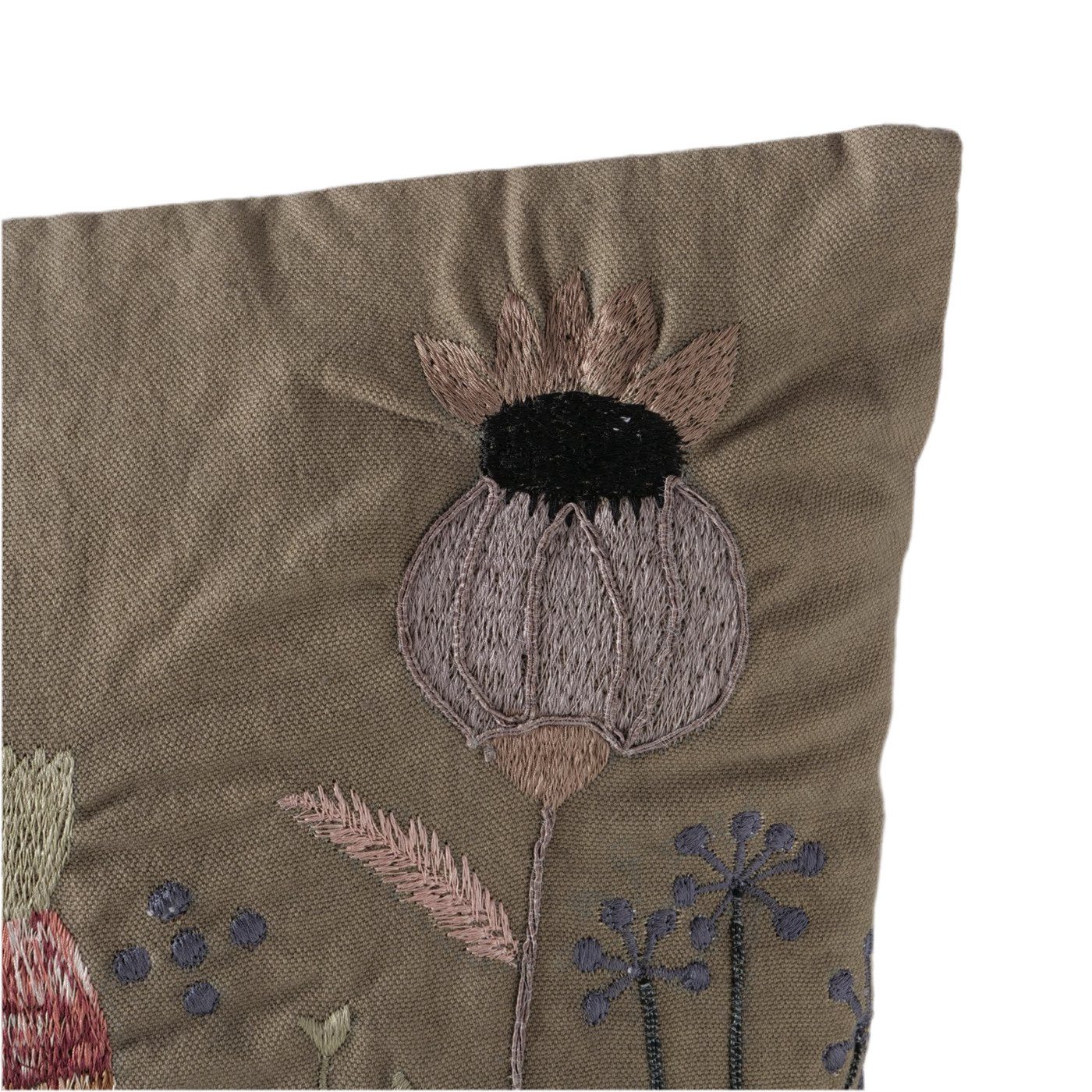 MF Dekokissen Dekokissen Flora Vintage 45x45 cm Handbestickt Floral Grün Rosa