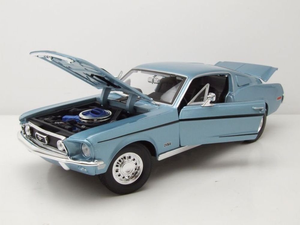 Maisto® Modellauto Ford Mustang GT Cobra Jet Fastback 1968 blau metallic, Maßstab 1:18